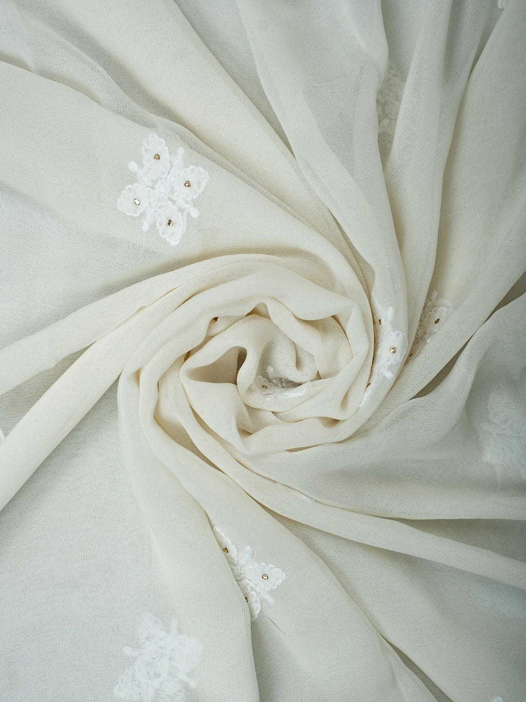Ada Hand Embroidered White Viscose Georgette Lucknowi Chikankari Semi-Stitched Anarkali Kurta Dupatta Set With Mukaish Work 01A700028