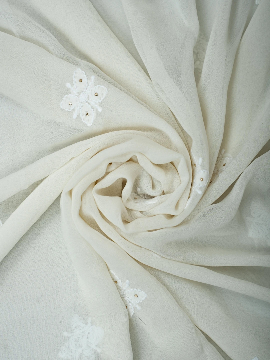 Ada Hand Embroidered White Viscose Georgette Lucknowi Chikankari Semi-Stitched Anarkali Kurta Dupatta Set With Mukaish Work 01A700028