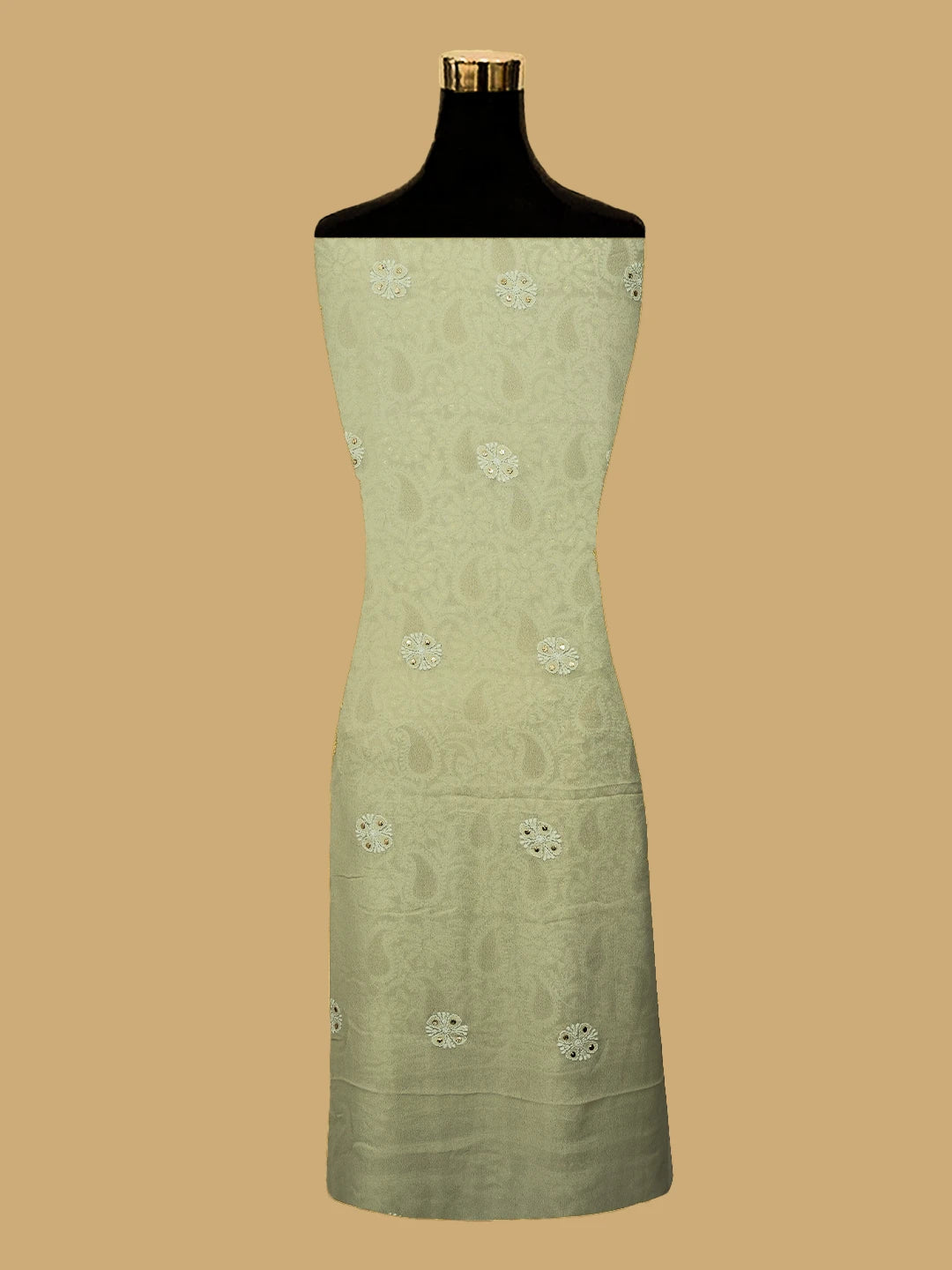 Ada Hand Embroidered Pista Green Pure Georgette Lucknowi Chikankari Unstitched Kurta Dupatta Set With Mukaish Work 01A554808