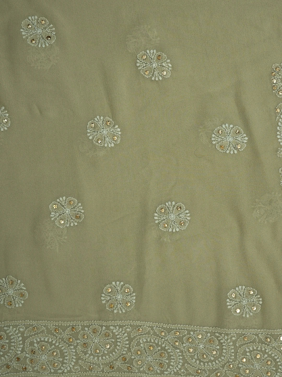 Ada Hand Embroidered Pista Green Pure Georgette Lucknowi Chikankari Unstitched Kurta Dupatta Set With Mukaish Work 01A554808