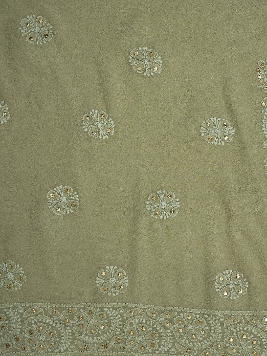 Ada Hand Embroidered Pista Green Pure Georgette Lucknowi Chikankari Unstitched Kurta Dupatta Set With Mukaish Work 01A554808