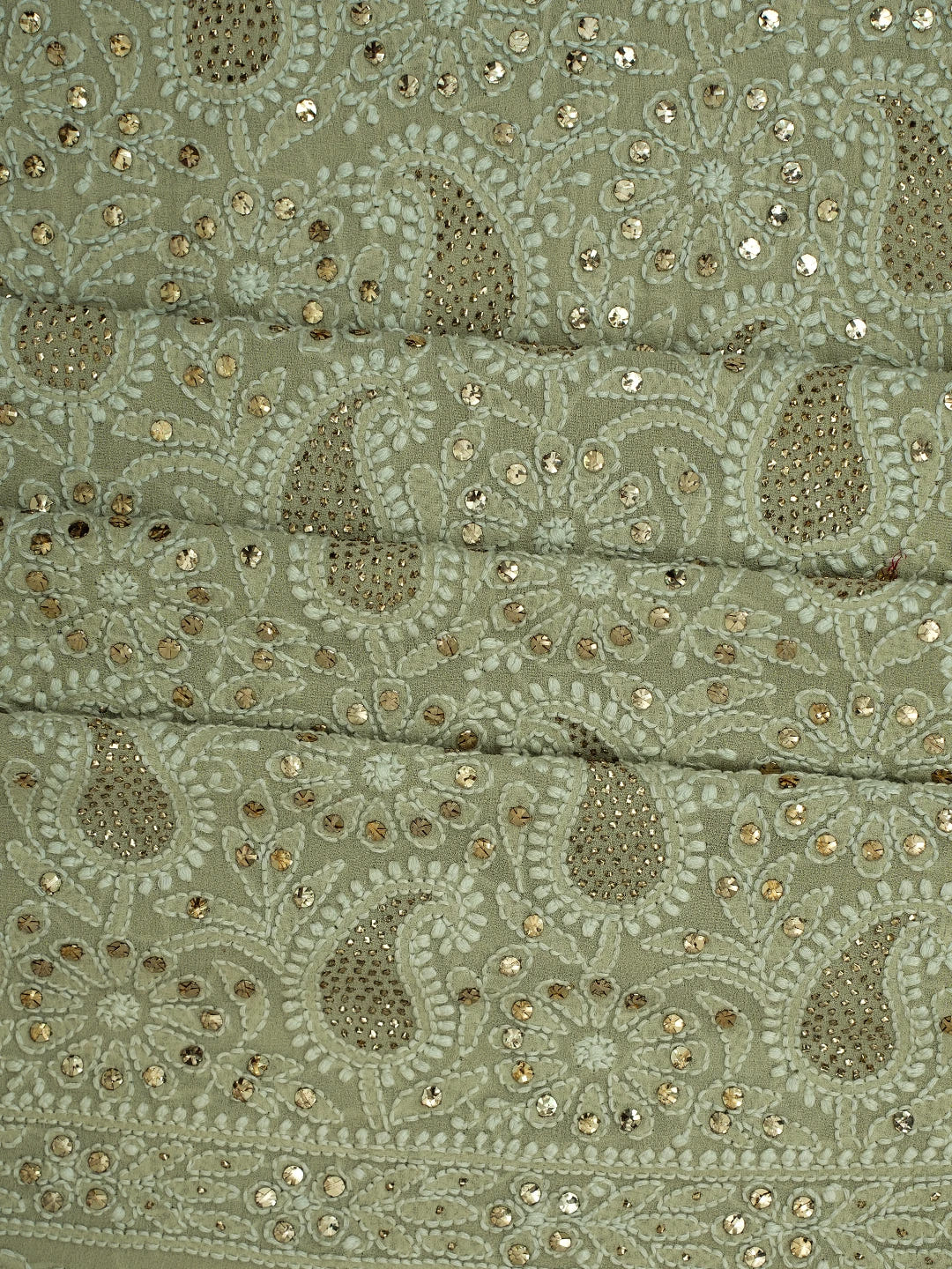 Ada Hand Embroidered Pista Green Pure Georgette Lucknowi Chikankari Unstitched Kurta Dupatta Set With Mukaish Work 01A554808