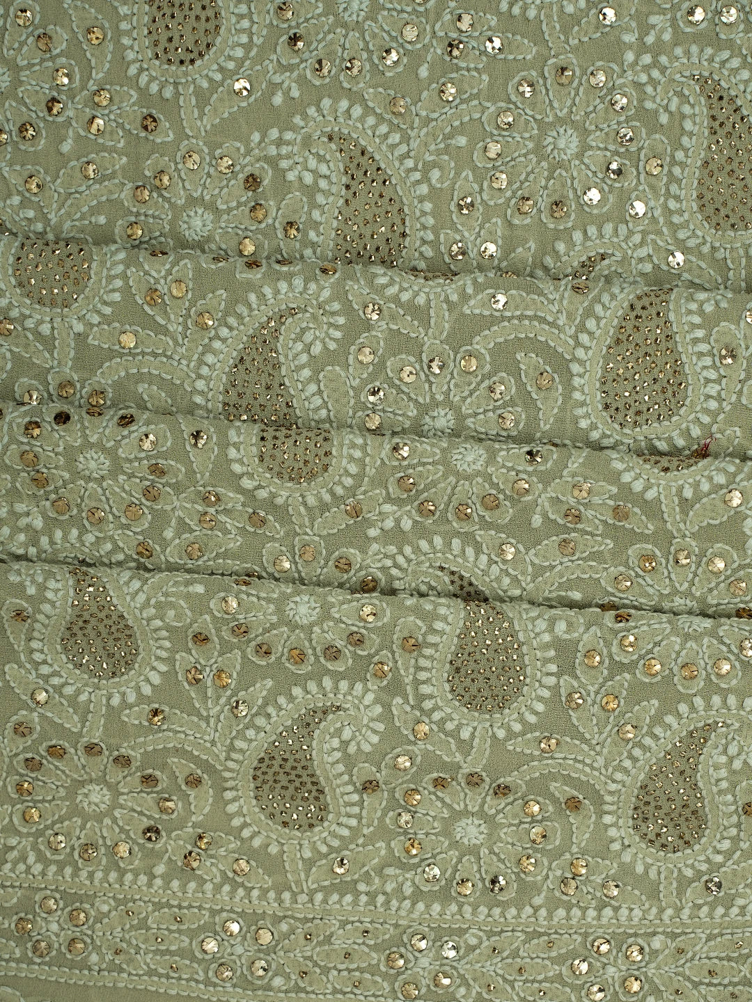 Ada Hand Embroidered Pista Green Pure Georgette Lucknowi Chikankari Unstitched Kurta Dupatta Set With Mukaish Work 01A554808