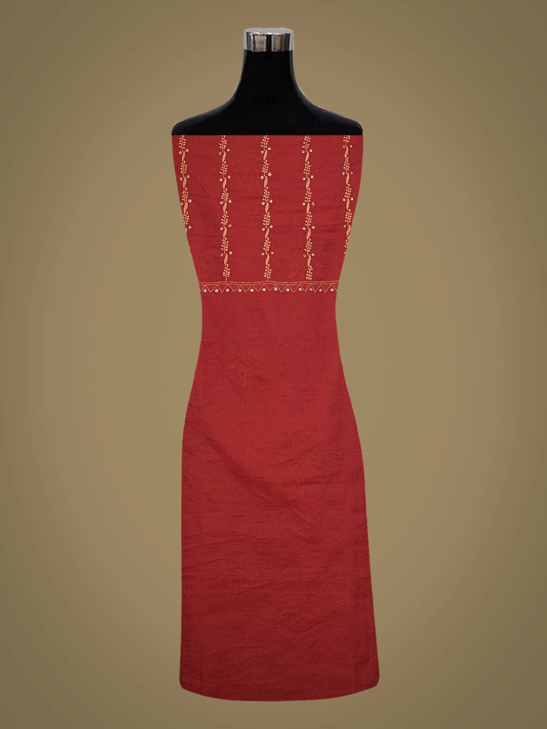 Ada Hand Embroidered Maroon Tissue Lucknowi Chikankari Unstitched Kurta Dupatta Set With Zari Work 01A185539