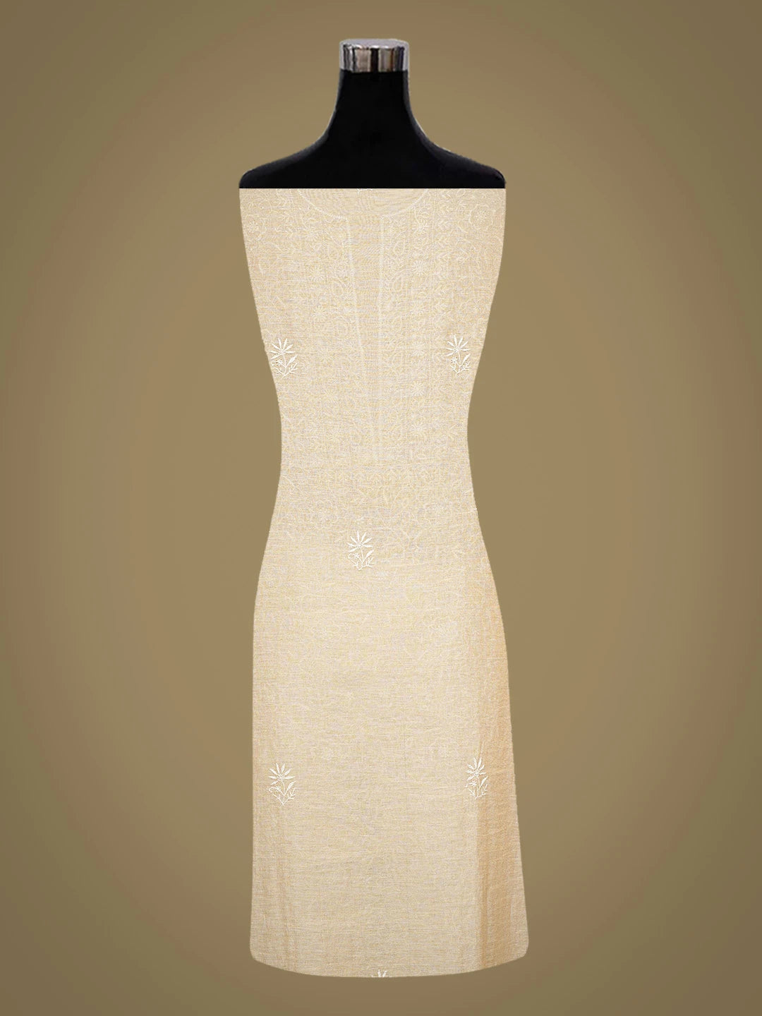 Ada Hand Embroidered Fawn Tissue Lucknowi Chikankari Unstitched Kurta Dupatta Set 01A630040