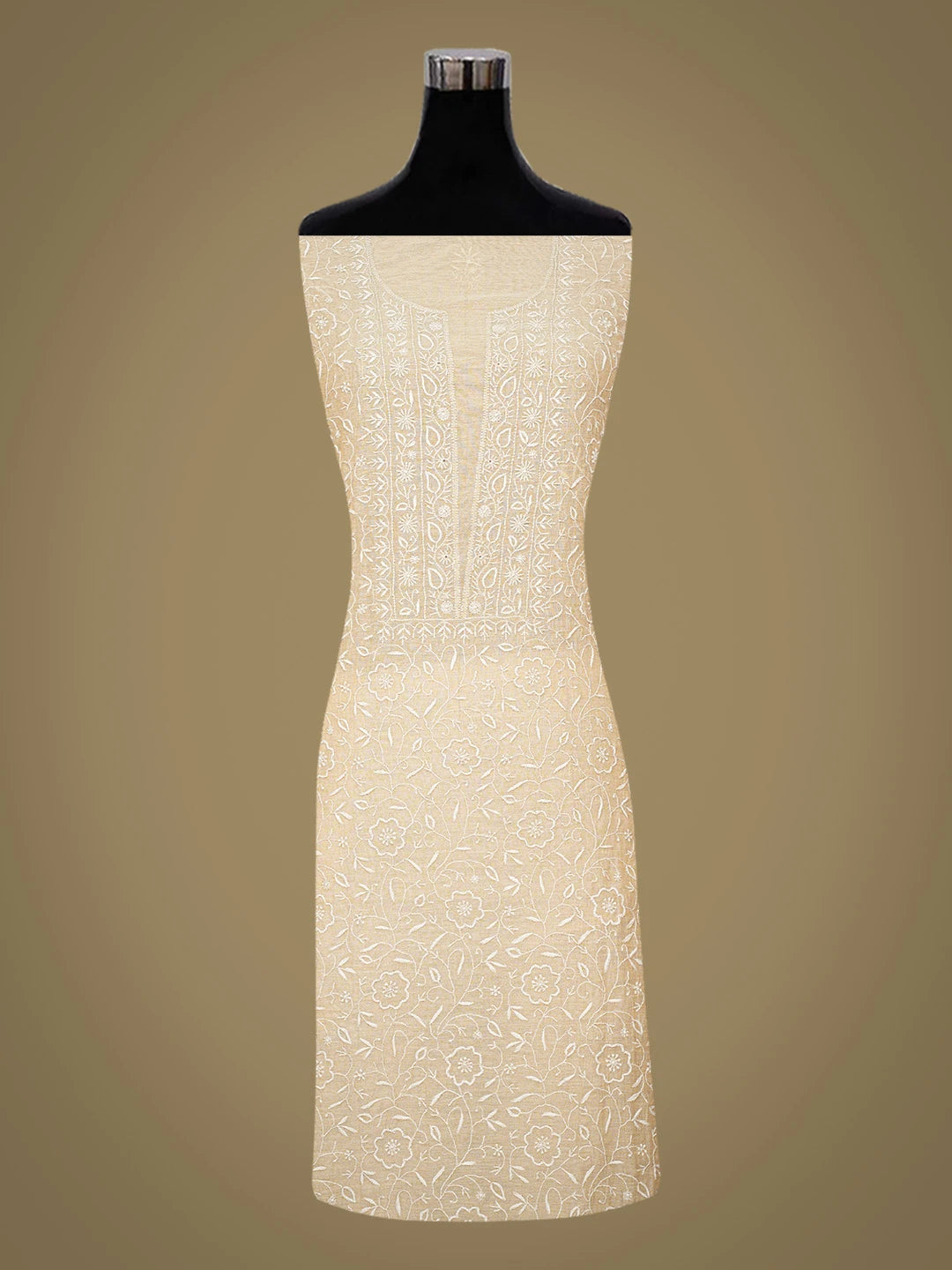 Ada Hand Embroidered Fawn Tissue Lucknowi Chikankari Unstitched Kurta Dupatta Set 01A630040