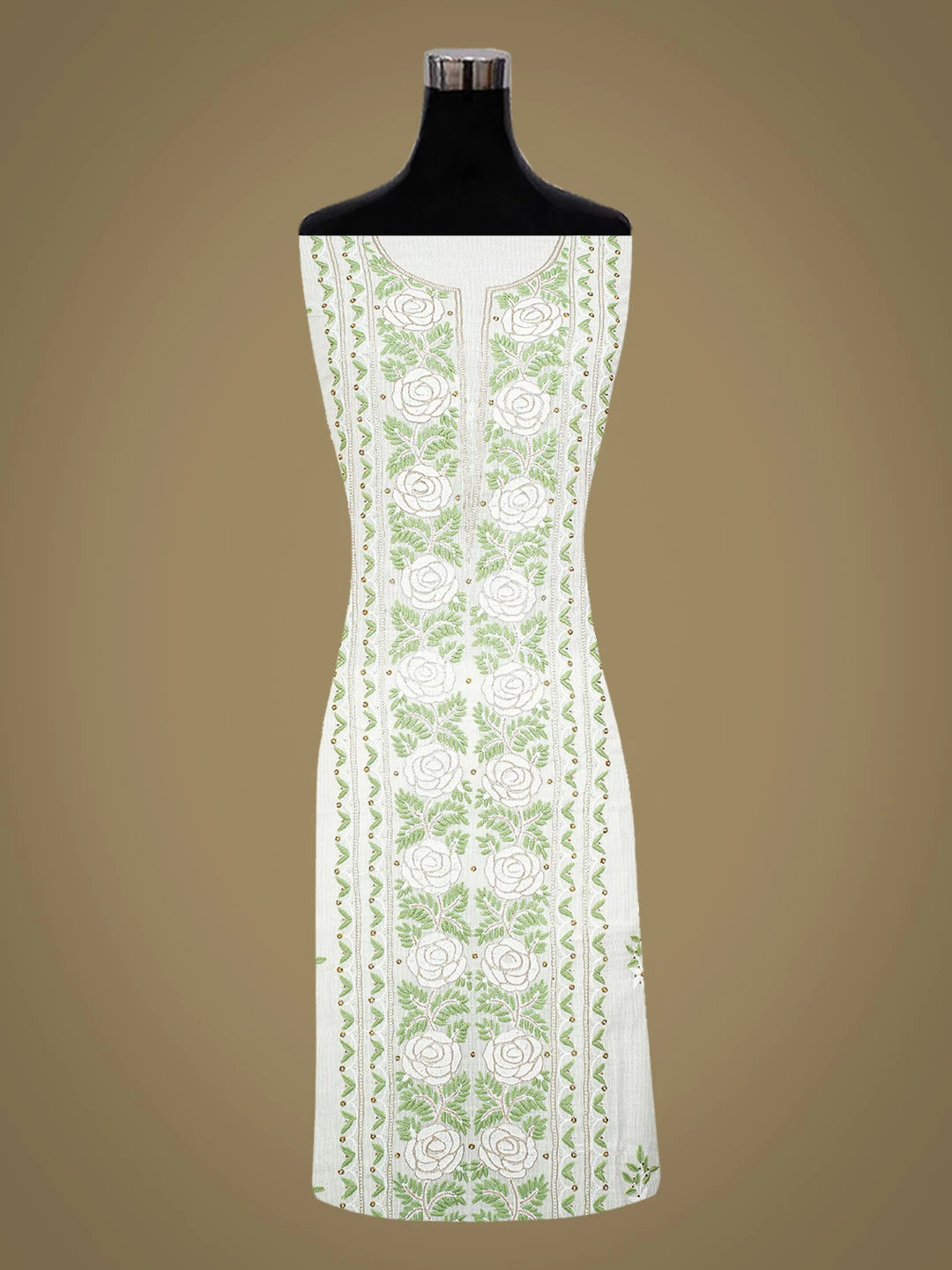 Ada Hand Embroidered White Chanderi Lucknowi Chikankari Unstitched Kurta Dupatta Set With Cutdana Work 01A517010