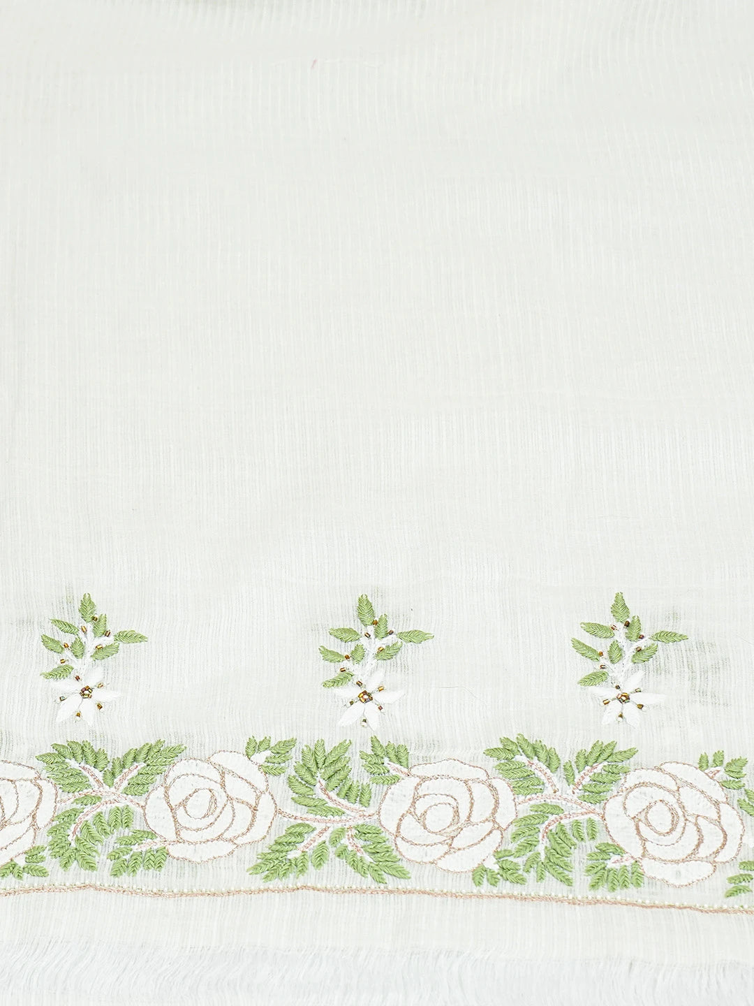 Ada Hand Embroidered White Chanderi Lucknowi Chikankari Unstitched Kurta Dupatta Set With Cutdana Work 01A517010