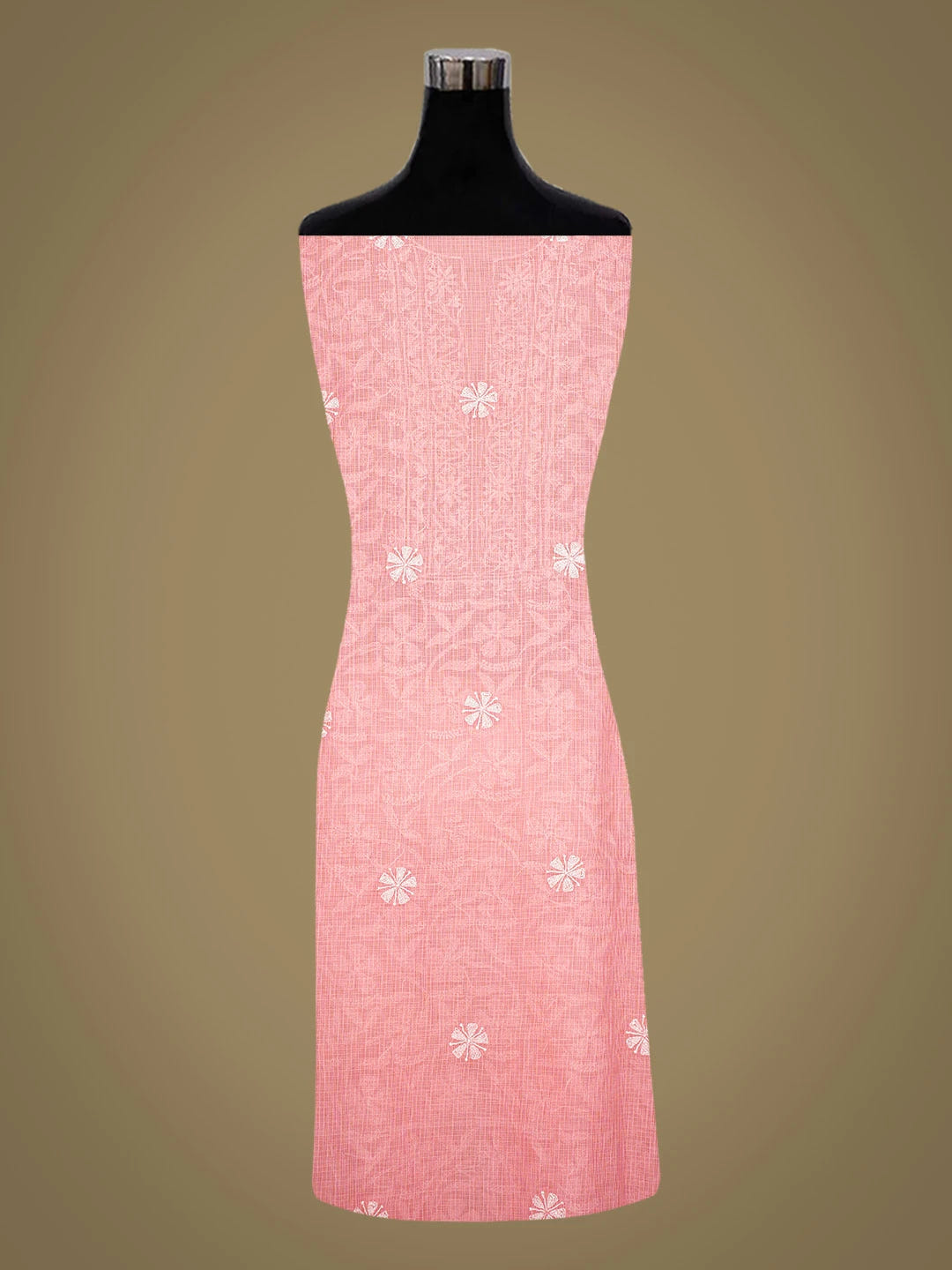 Ada Hand Embroidered Carrot Pink Kota Lucknowi Chikankari Unstitched Kurta Dupatta Set 01A669967