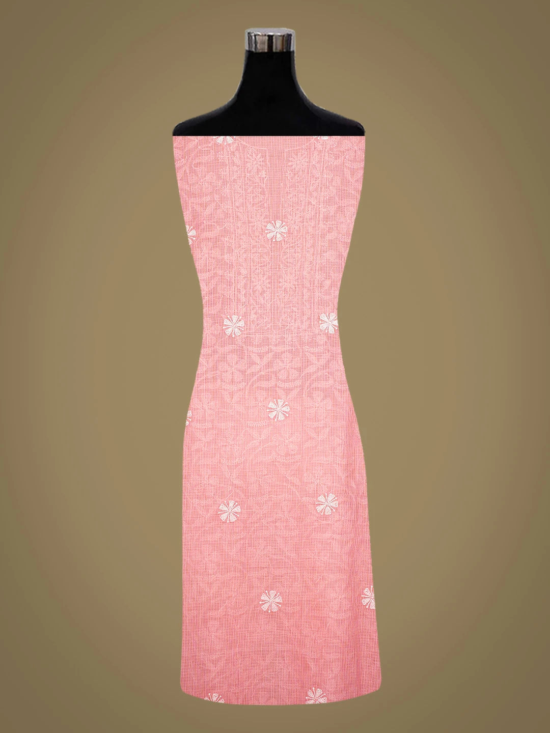 Ada Hand Embroidered Carrot Pink Kota Lucknowi Chikankari Unstitched Kurta Dupatta Set 01A669967