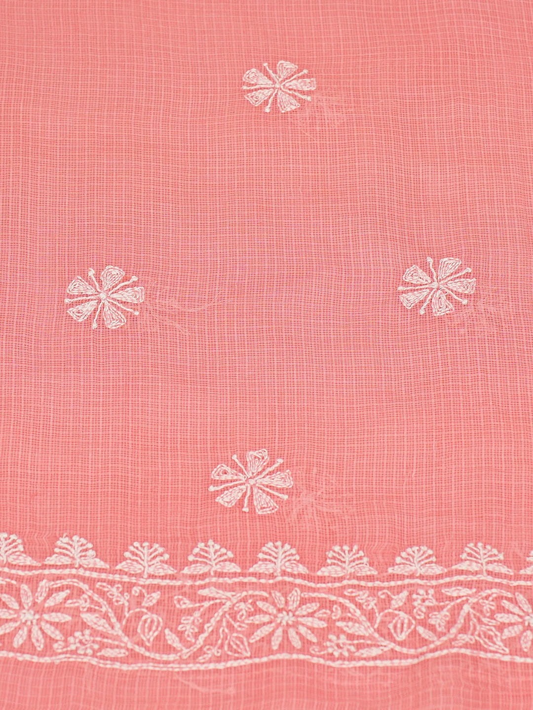 Ada Hand Embroidered Carrot Pink Kota Lucknowi Chikankari Unstitched Kurta Dupatta Set 01A669967