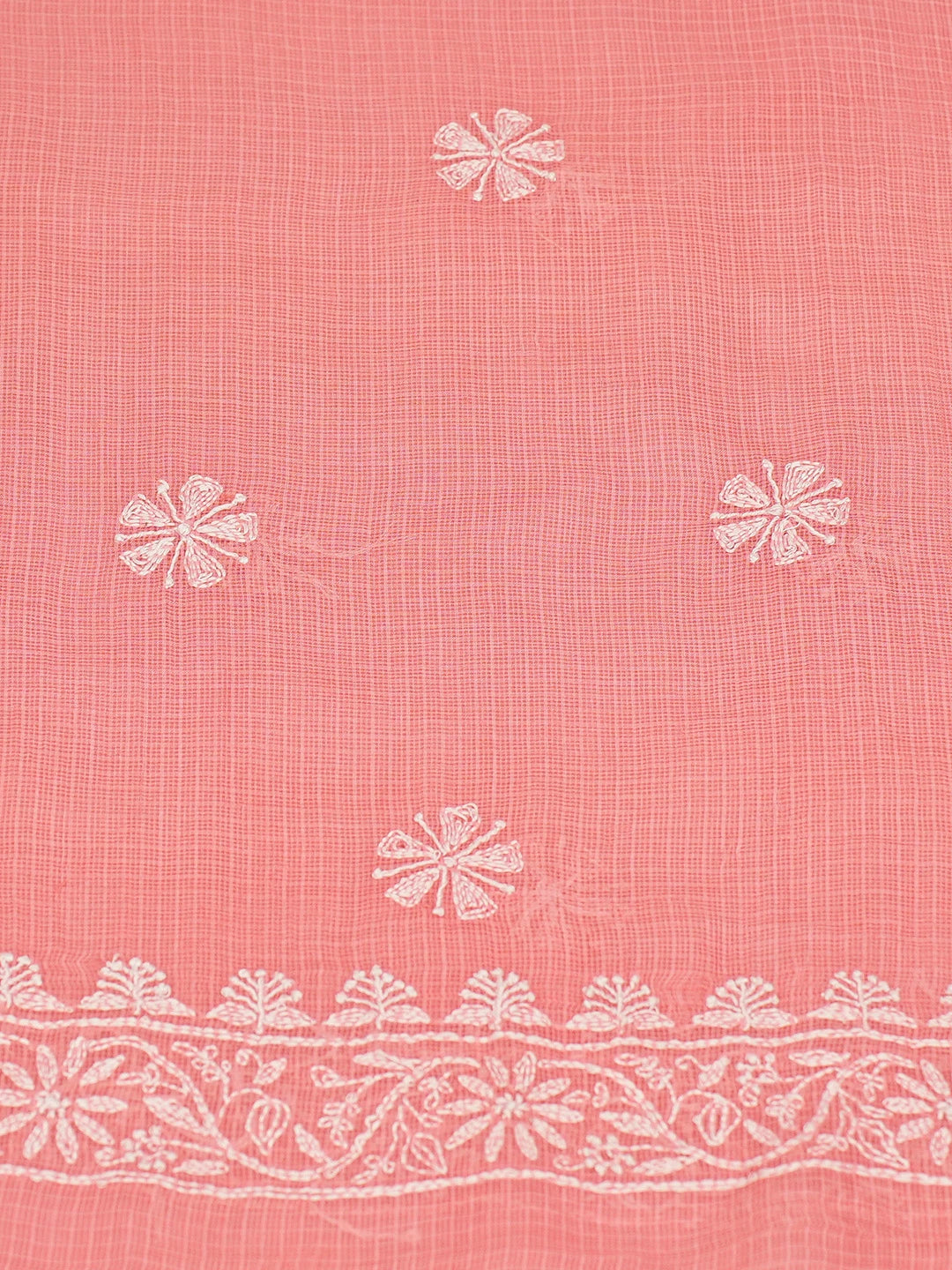 Ada Hand Embroidered Carrot Pink Kota Lucknowi Chikankari Unstitched Kurta Dupatta Set 01A669967