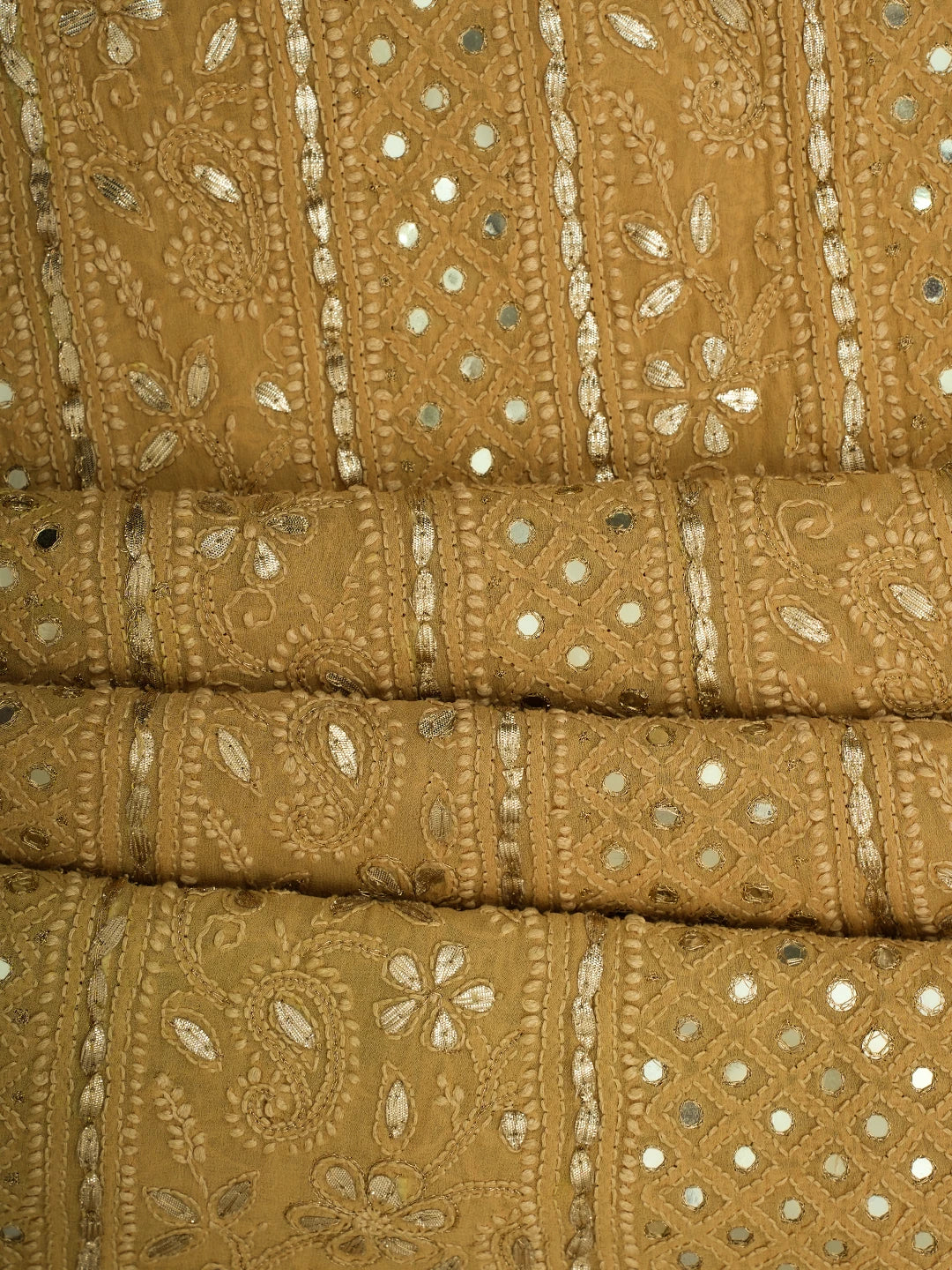Ada Hand Embroidered Fawn Pure Georgette Lucknowi Chikankari Semi-Stitched Anarkali Kurta Dupatta Set With Gota Patti Work 01A613803