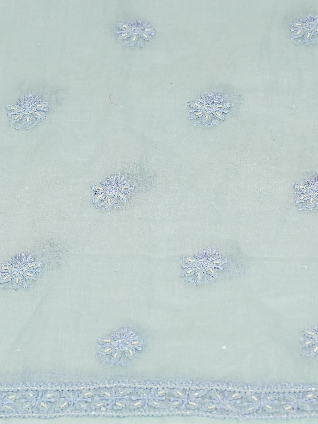 Ada Hand Embroidered Ice Blue Chanderi Lucknowi Chikankari Unstitched Kurta Dupatta Set With Cutdana Work 01A642347