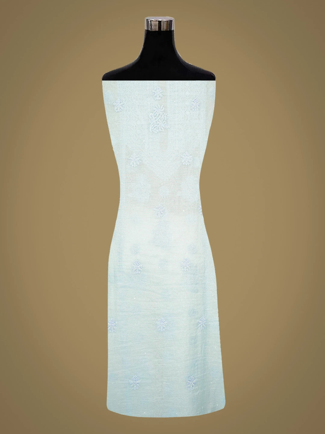 Ada Hand Embroidered Ice Blue Chanderi Lucknowi Chikankari Unstitched Kurta Dupatta Set With Cutdana Work 01A642347