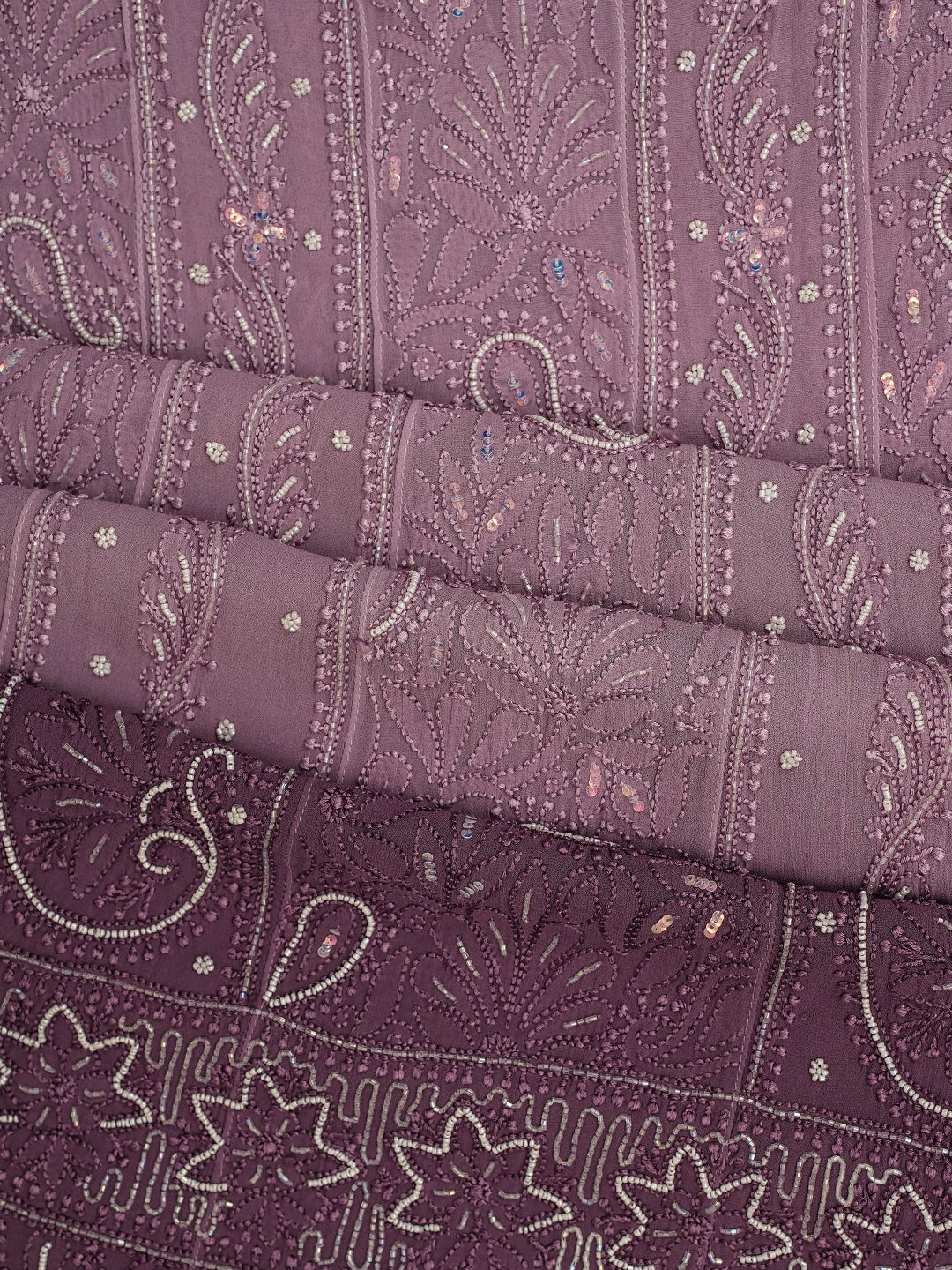 Ada Hand Embroidered Ombre Shade Of Early Bird And Affair Purple Viscose Georgette Lucknowi Chikankari Semi-Stitched Anarkali Kurta Dupatta Set With Cutdana Work 01A688194