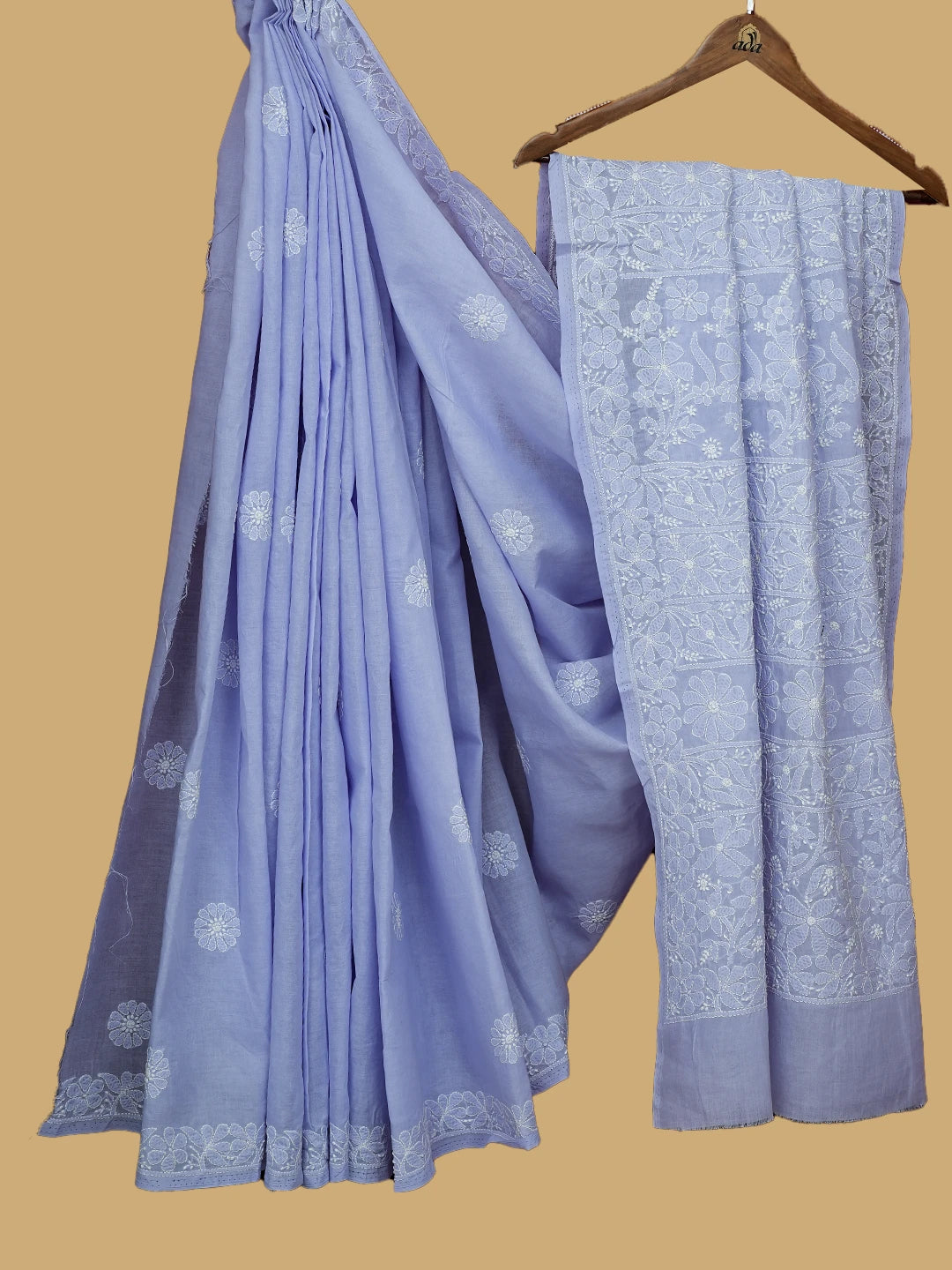 Ada Hand Embroidered Mauve Cotton Lucknowi Chikankari Saree and Blouse 01A562464