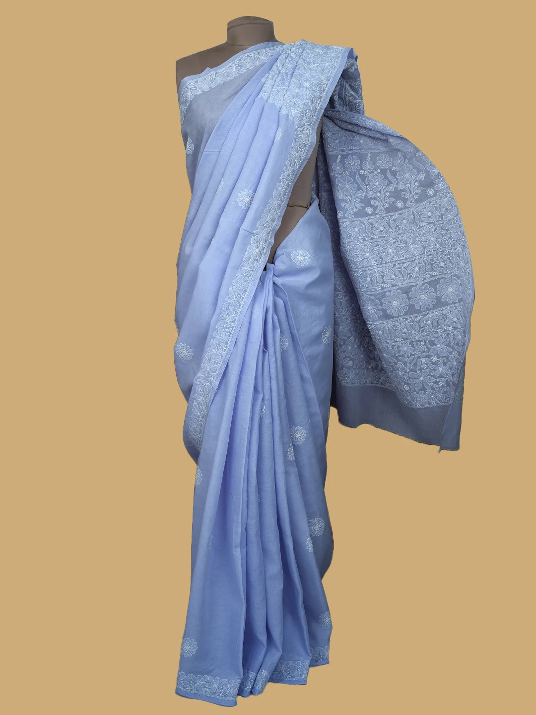 Ada Hand Embroidered Mauve Cotton Lucknowi Chikankari Saree and Blouse 01A562464