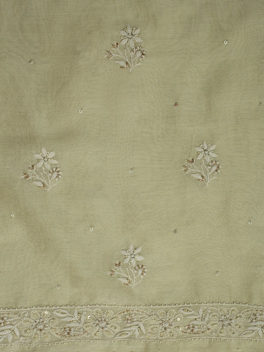 Ada Hand Embroidered Beige Chanderi Lucknowi Chikankari Unstitched Kurta Dupatta Set With Pearl Work 01A647891