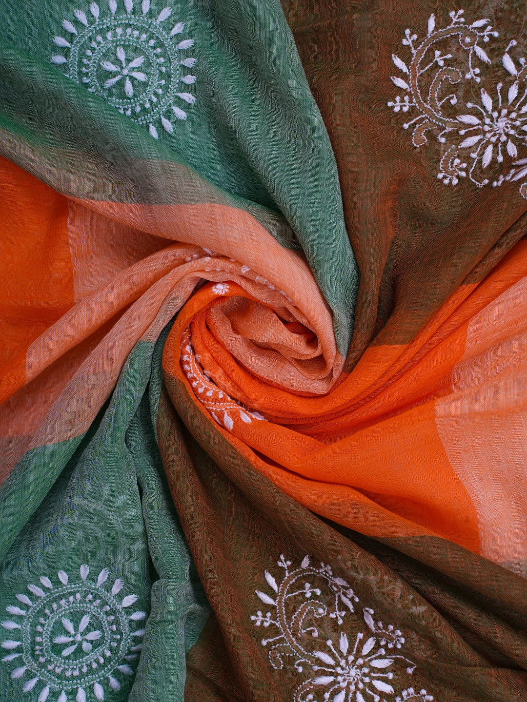 Ada Hand Embroidered Orange Cotton Lucknowi Chikankari Dupatta 01A533251