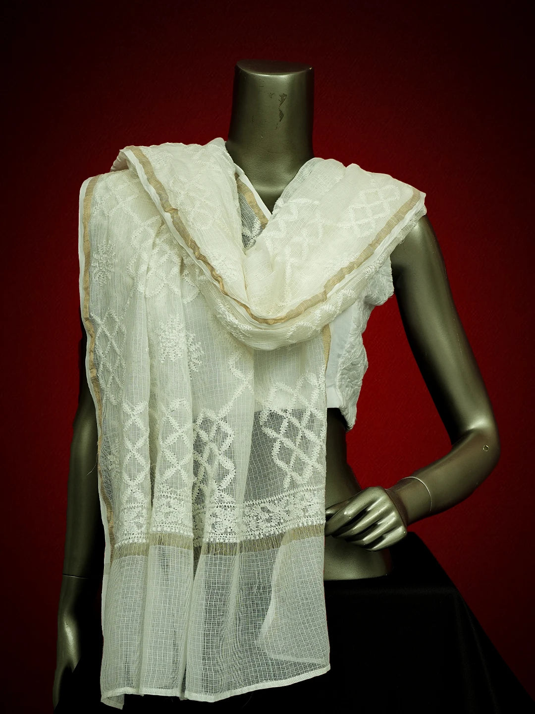 Ada Hand Embroidered White Kota Lucknowi Chikankari Dupatta 01A695616