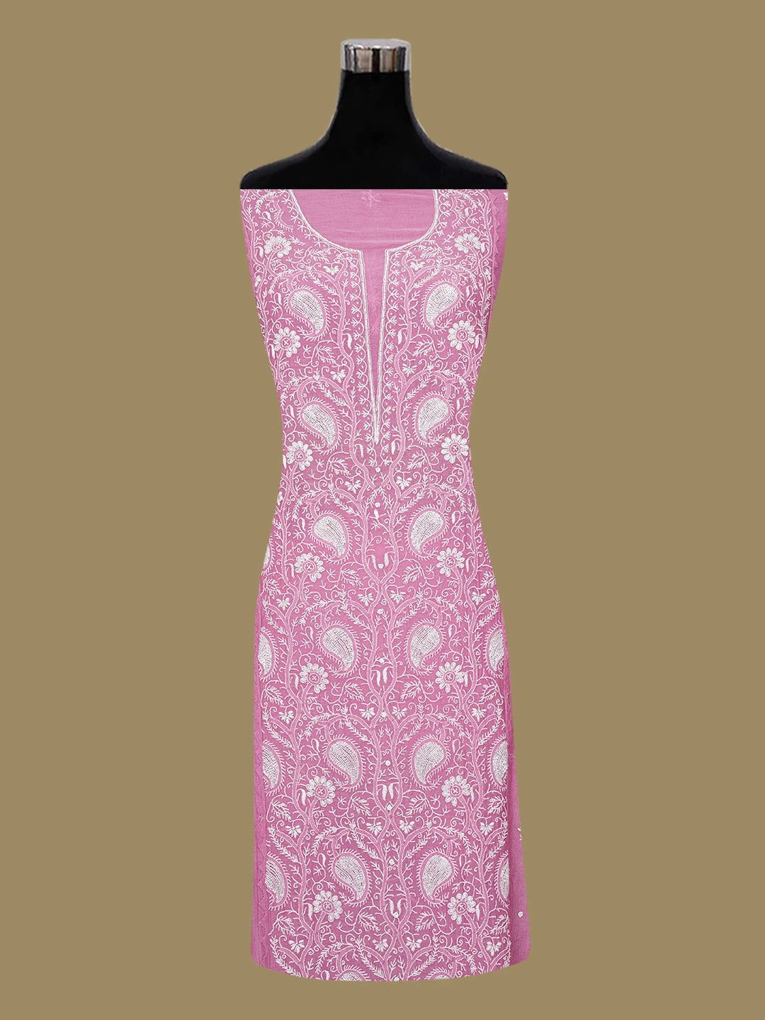 Ada Hand Embroidered Magenta Chanderi Lucknowi Chikankari Semi-Stitched Kurta Dupatta Set With Cutdana Work 01A648366