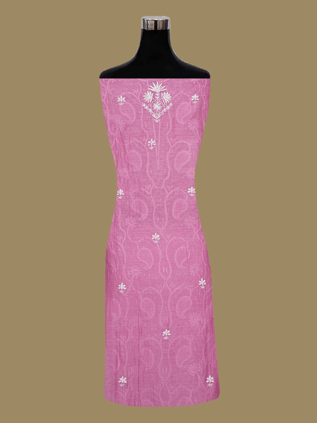 Ada Hand Embroidered Magenta Chanderi Lucknowi Chikankari Semi-Stitched Kurta Dupatta Set With Cutdana Work 01A648366