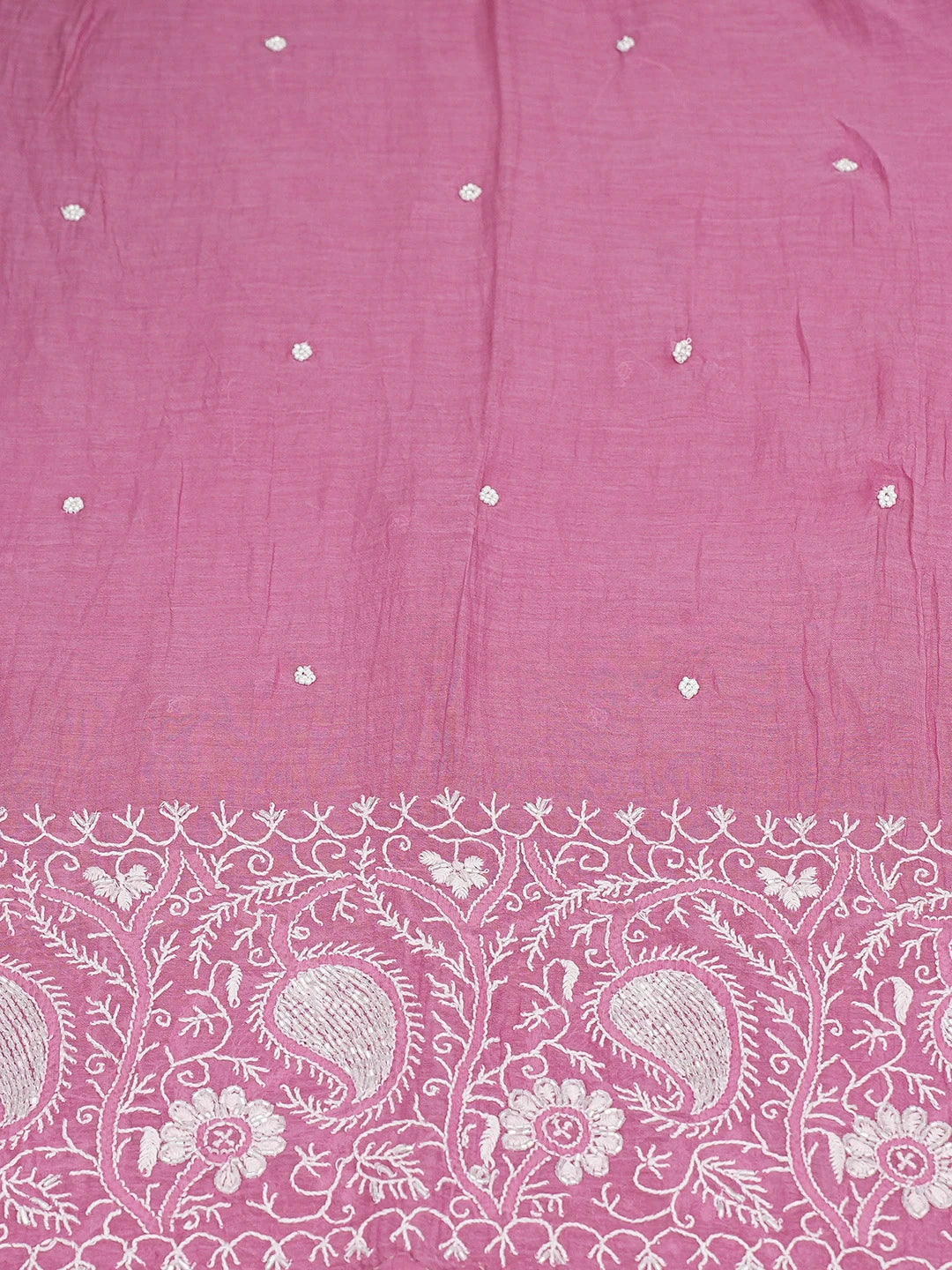 Ada Hand Embroidered Magenta Chanderi Lucknowi Chikankari Semi-Stitched Kurta Dupatta Set With Cutdana Work 01A648366