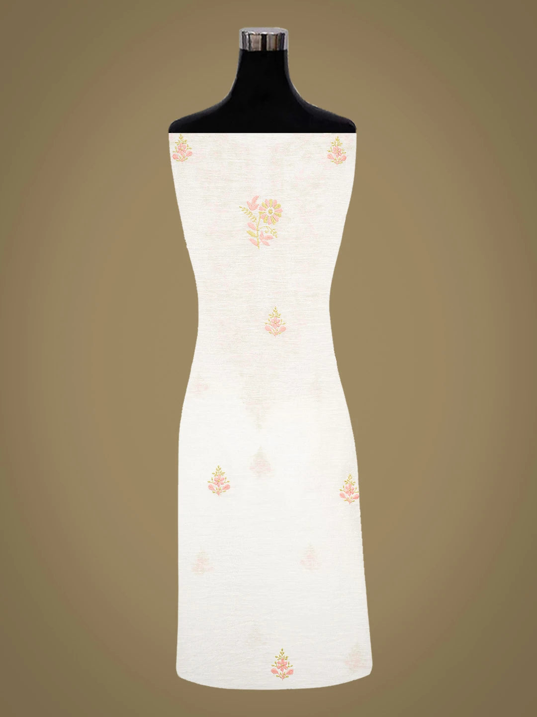 Ada Hand Embroidered White Chanderi Lucknowi Chikankari Unstitched Kurta Dupatta Set 01A430098