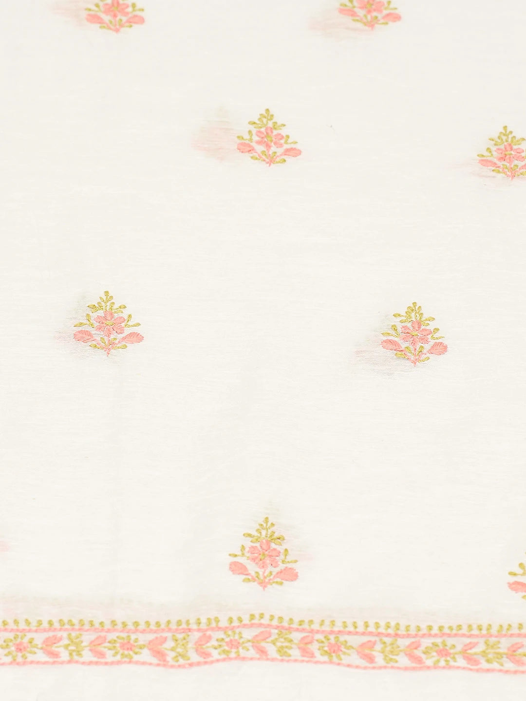 Ada Hand Embroidered White Chanderi Lucknowi Chikankari Unstitched Kurta Dupatta Set 01A430098