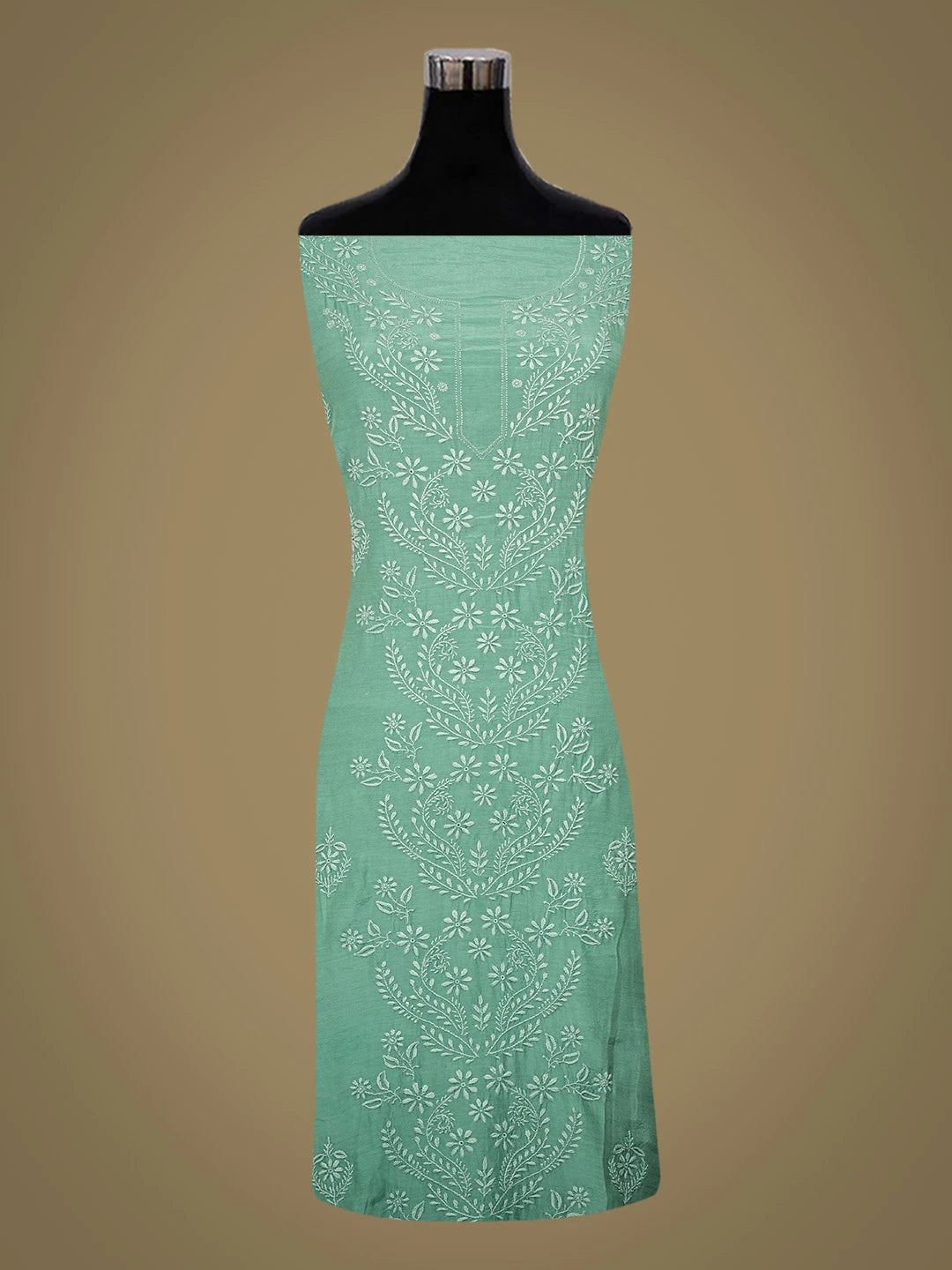 Ada Hand Embroidered Jungle Green Muslin Lucknowi Chikankari Unstitched Kurta Dupatta Set 01A609961