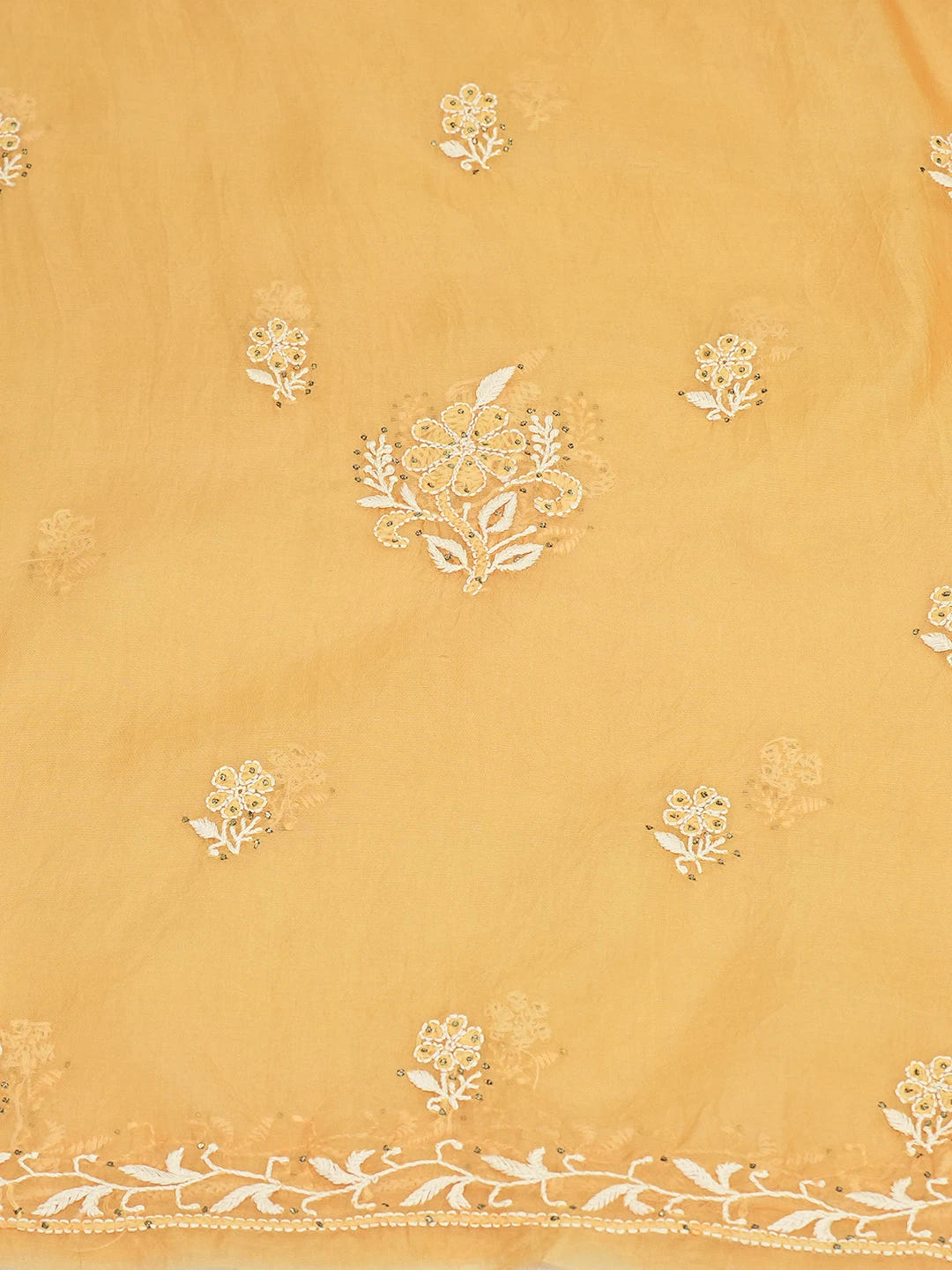 Ada Hand Embroidered Orange Organza Lucknowi Chikankari Unstitched Kurta Dupatta Set With Mukaish Work 01A364320