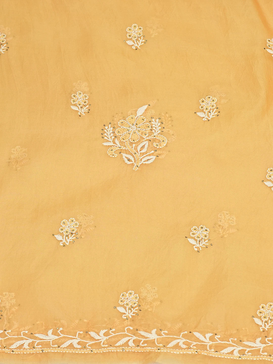 Ada Hand Embroidered Orange Organza Lucknowi Chikankari Unstitched Kurta Dupatta Set With Mukaish Work 01A364320