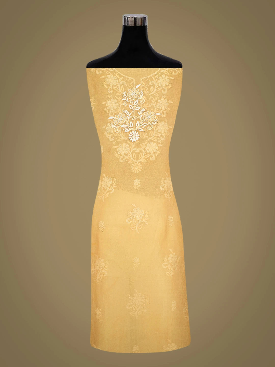 Ada Hand Embroidered Orange Organza Lucknowi Chikankari Unstitched Kurta Dupatta Set With Mukaish Work 01A364320