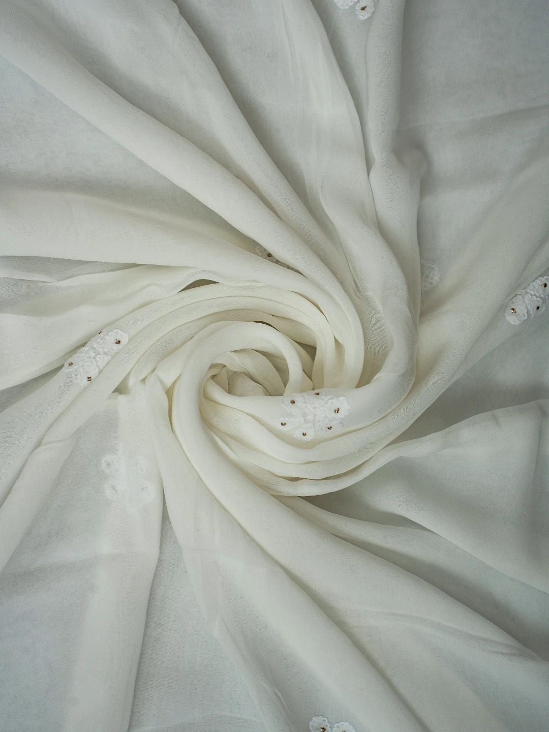 Ada Hand Embroidered White Viscose Georgette Lucknowi Chikankari Dupatta With Mukaish Work 01A695828