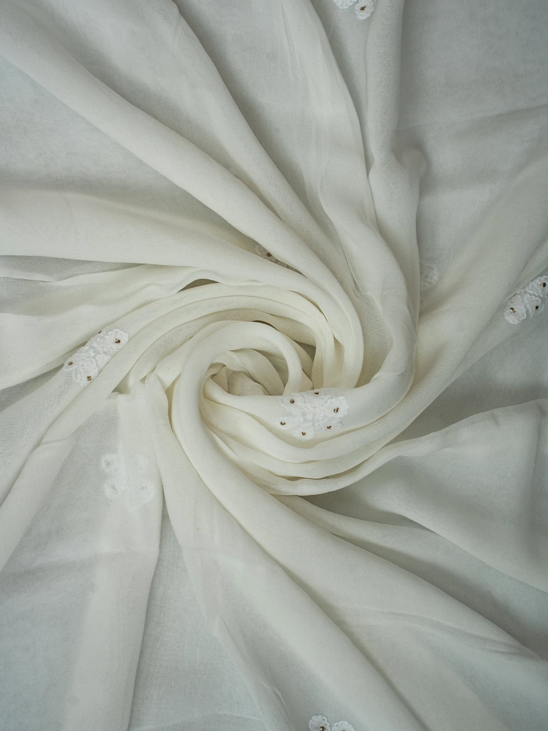 Ada Hand Embroidered White Viscose Georgette Lucknowi Chikankari Dupatta With Mukaish Work 01A695828