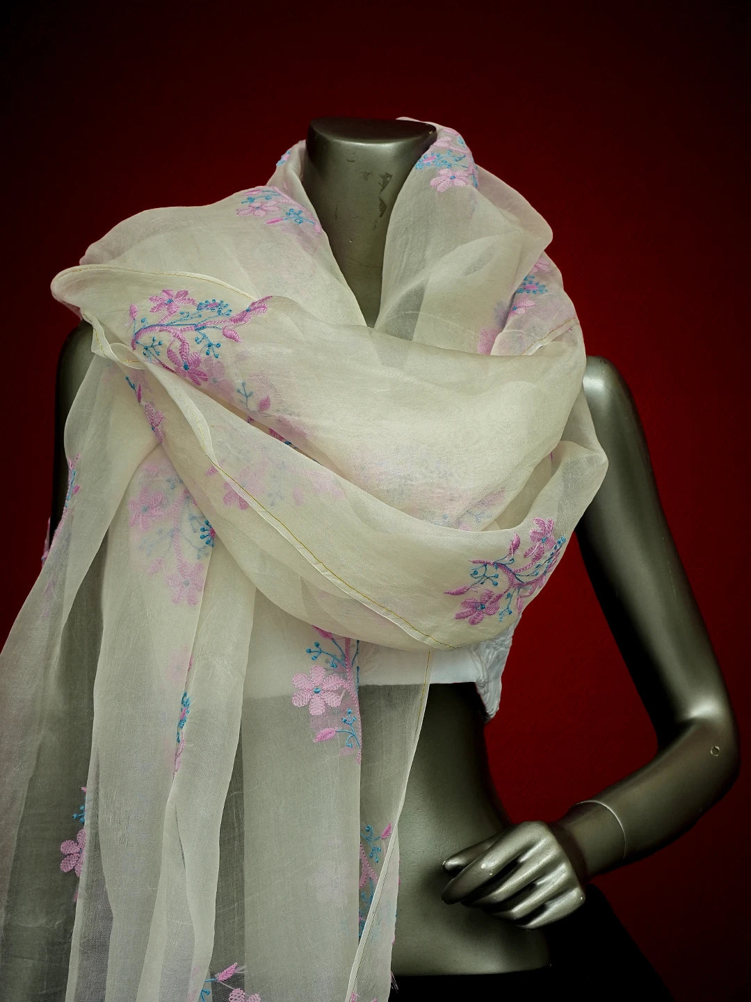 Ada Hand Embroidered White Organza Lucknowi Chikankari Dupatta 01A648862