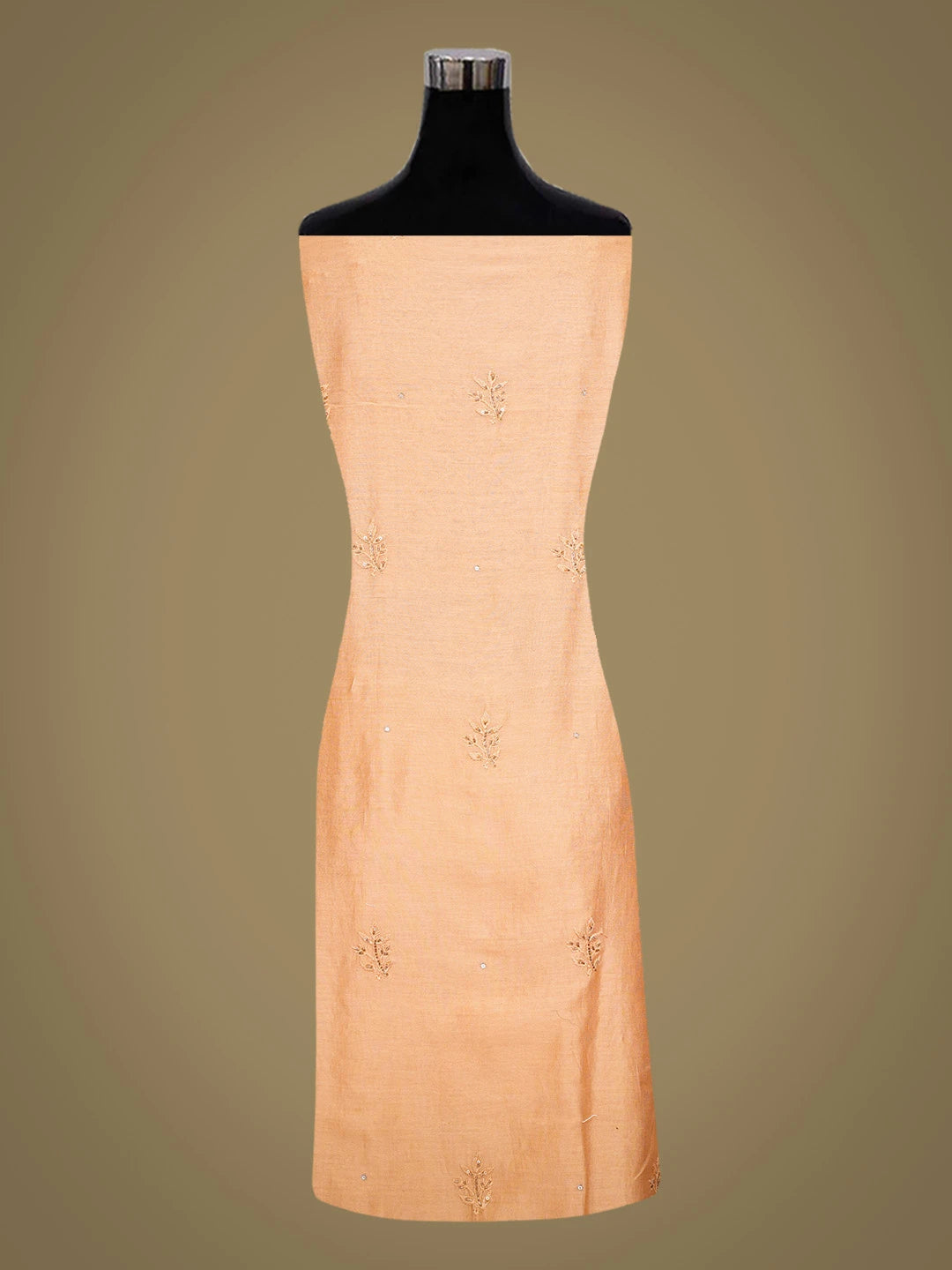 Ada Hand Embroidered Persian Orange Chanderi Lucknowi Chikankari Unstitched Kurta Dupatta Set With Sequinned Work 01A118469