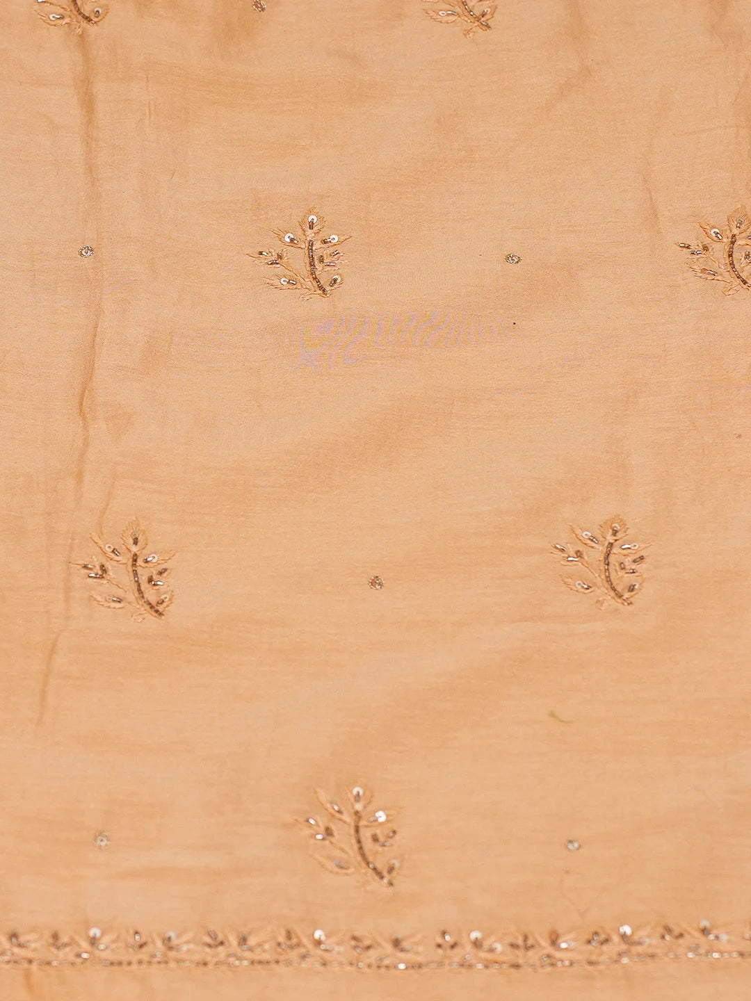 Ada Hand Embroidered Persian Orange Chanderi Lucknowi Chikankari Unstitched Kurta Dupatta Set With Sequinned Work 01A118469