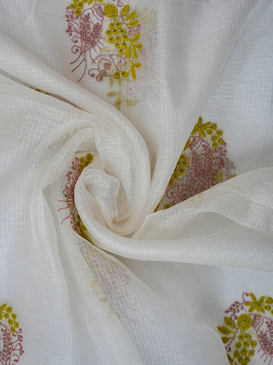 Ada Hand Embroidered White Kota Silk Lucknowi Chikankari Dupatta 01A711834