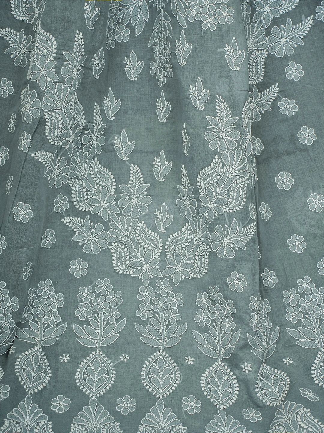 Ada Hand Embroidered Grey Cotton Lucknowi Chikankari Saree With Blouse 01A592191