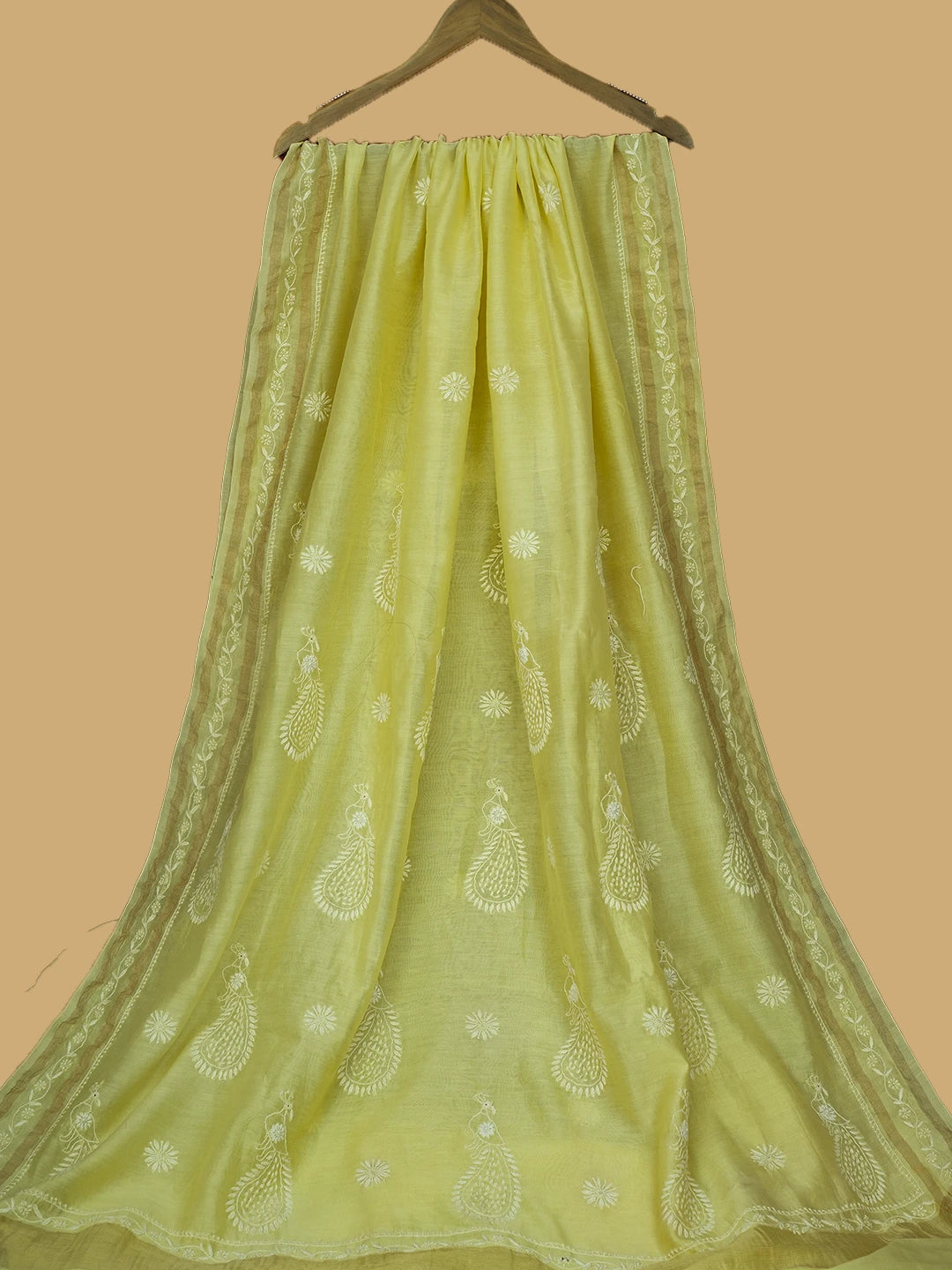 Ada Hand Embroidered Lemon Chanderi Lucknowi Chikankari Saree and Blouse 01A689918