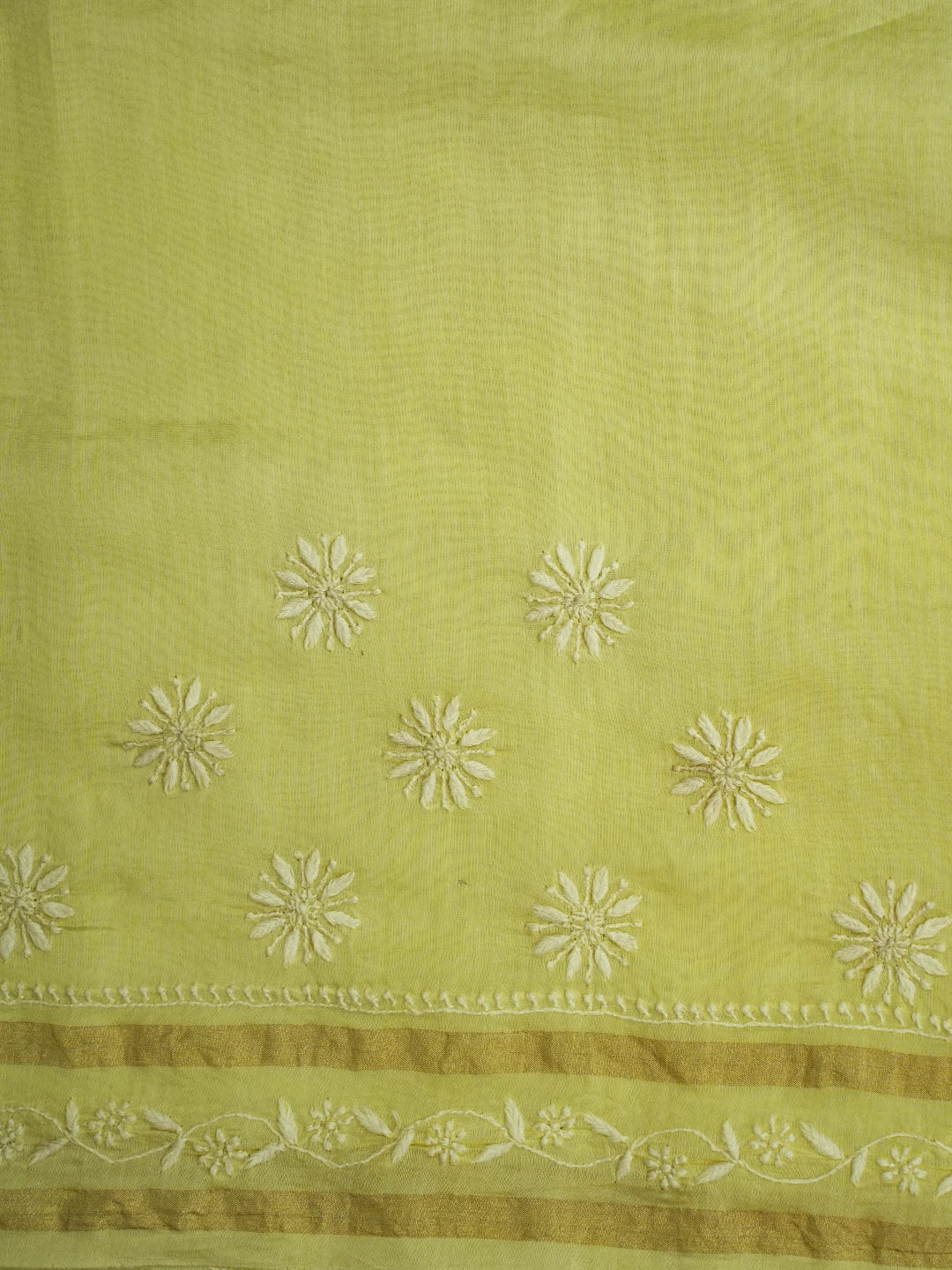 Ada Hand Embroidered Lemon Chanderi Lucknowi Chikankari Saree and Blouse 01A689918