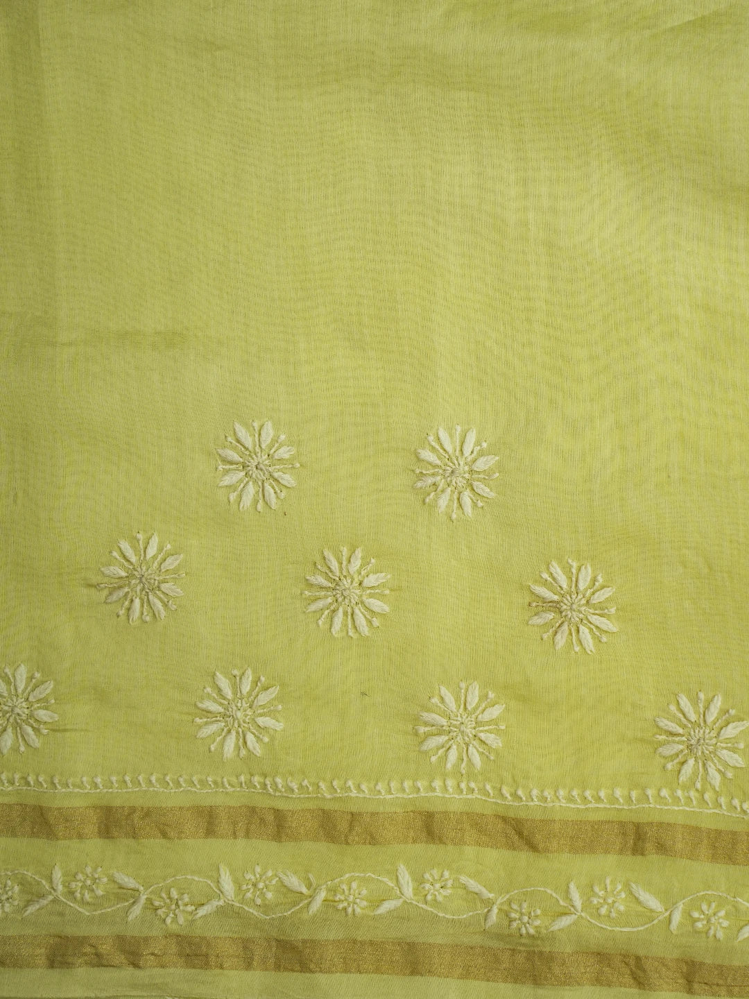 Ada Hand Embroidered Lemon Chanderi Lucknowi Chikankari Saree and Blouse 01A689918