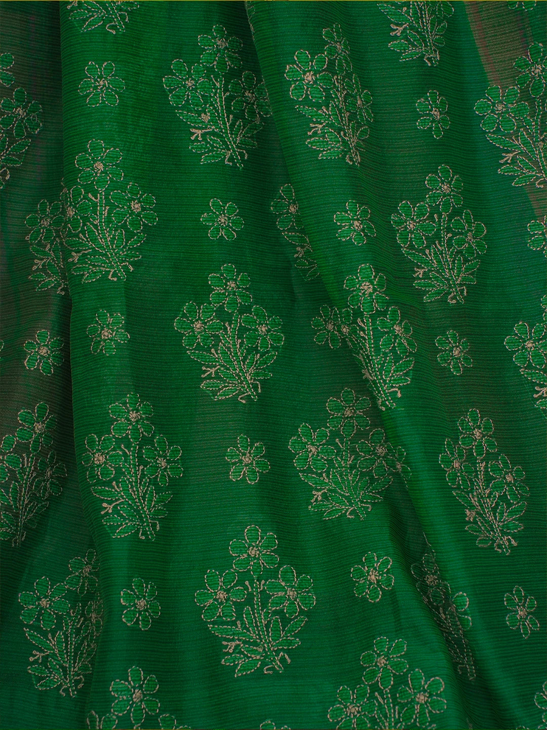 Ada Hand Embroidered Green Chanderi Lucknowi Chikankari Saree and Blouse 01A614612