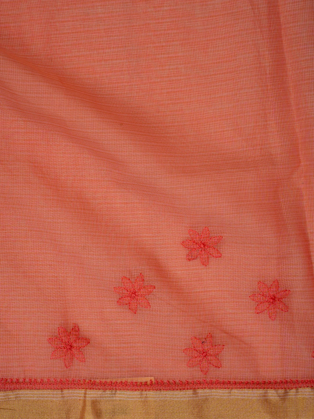 Ada Hand Embroidered Peach Chanderi Lucknowi Chikankari Saree and Blouse 01A718234