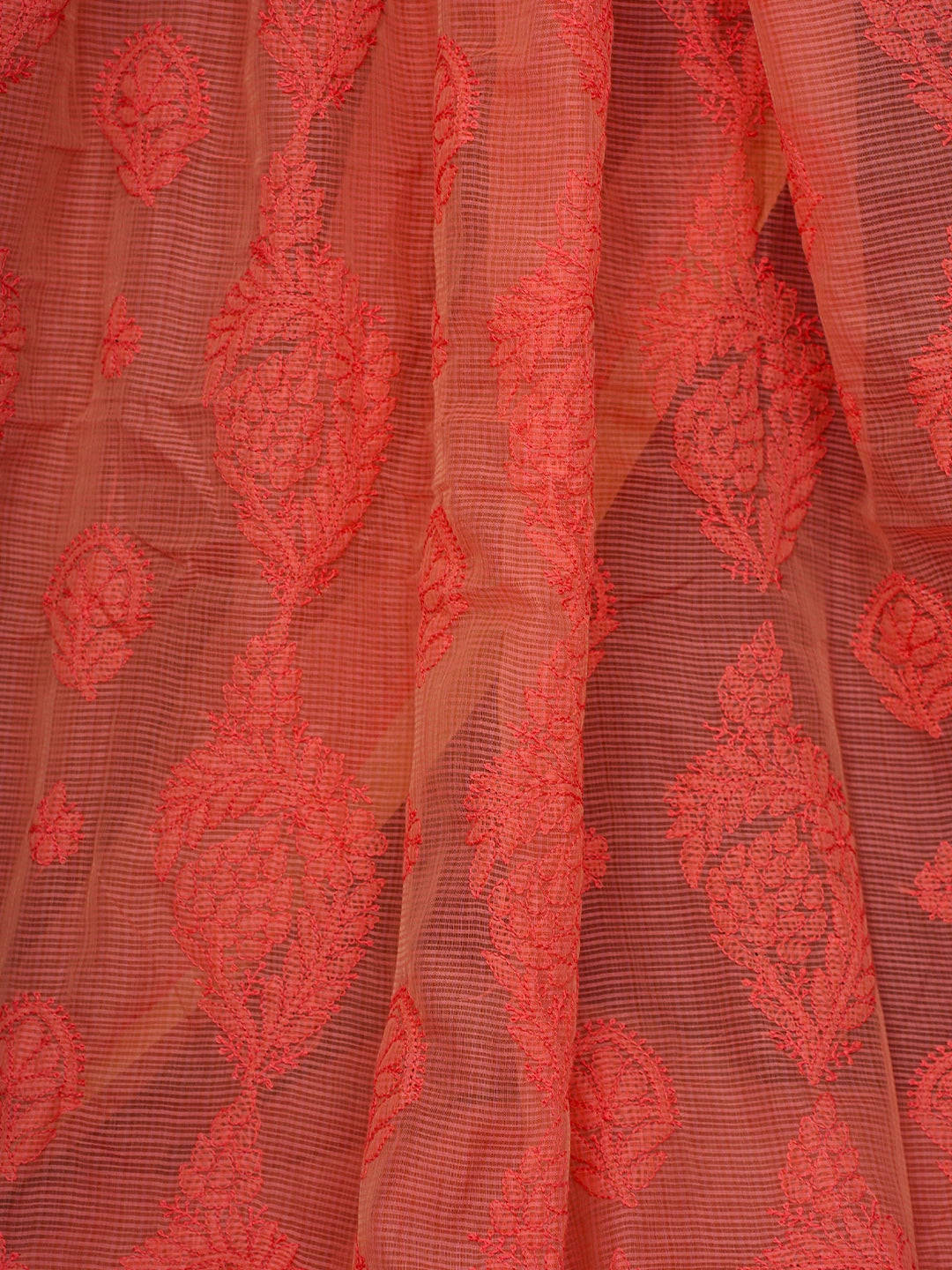 Ada Hand Embroidered Peach Chanderi Lucknowi Chikankari Saree and Blouse 01A718234