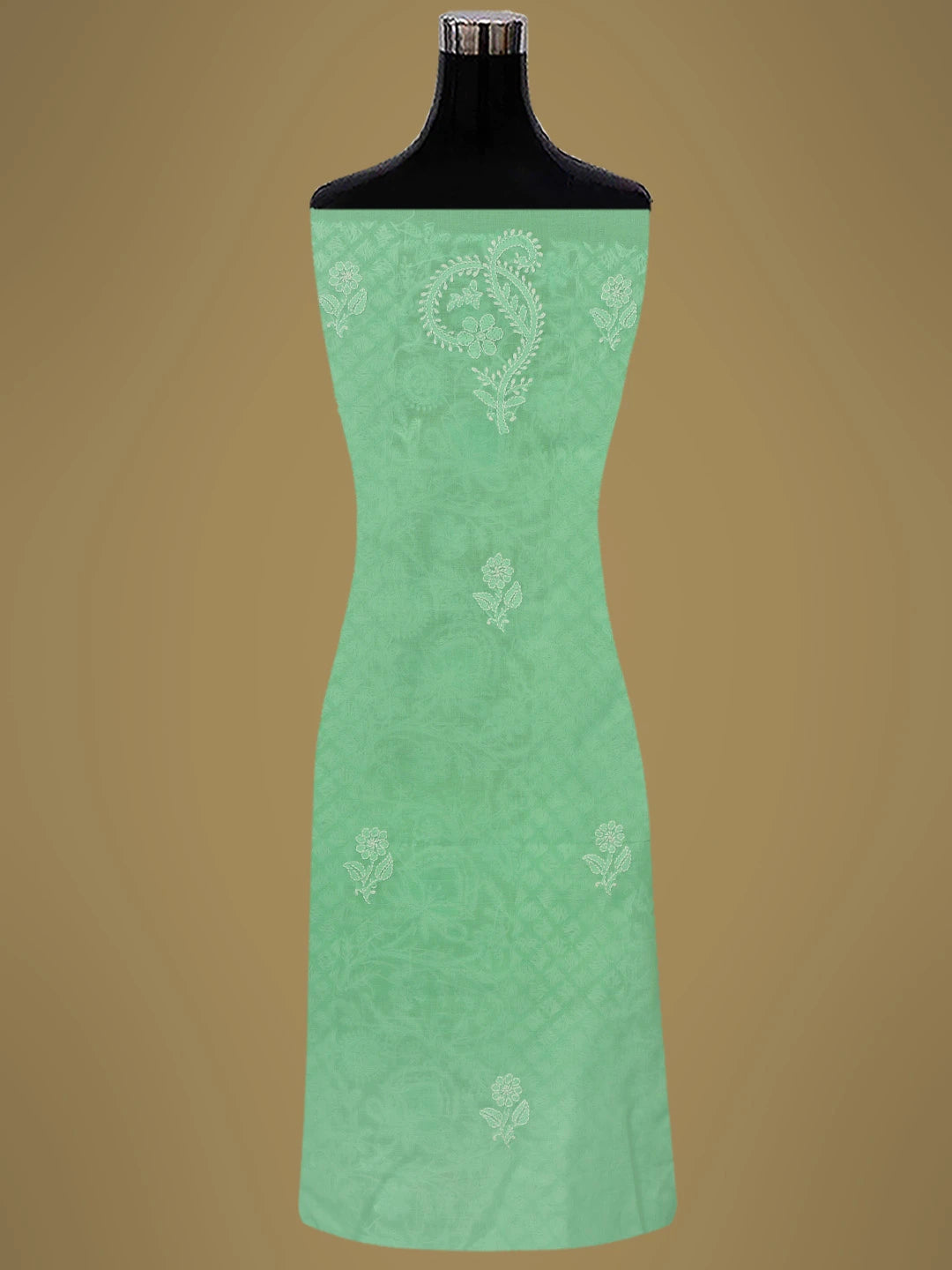 Ada Hand Embroidered Sea Green Cotton Lucknowi Chikankari Unstitched Suit Piece With Cutdana Work 01A678199