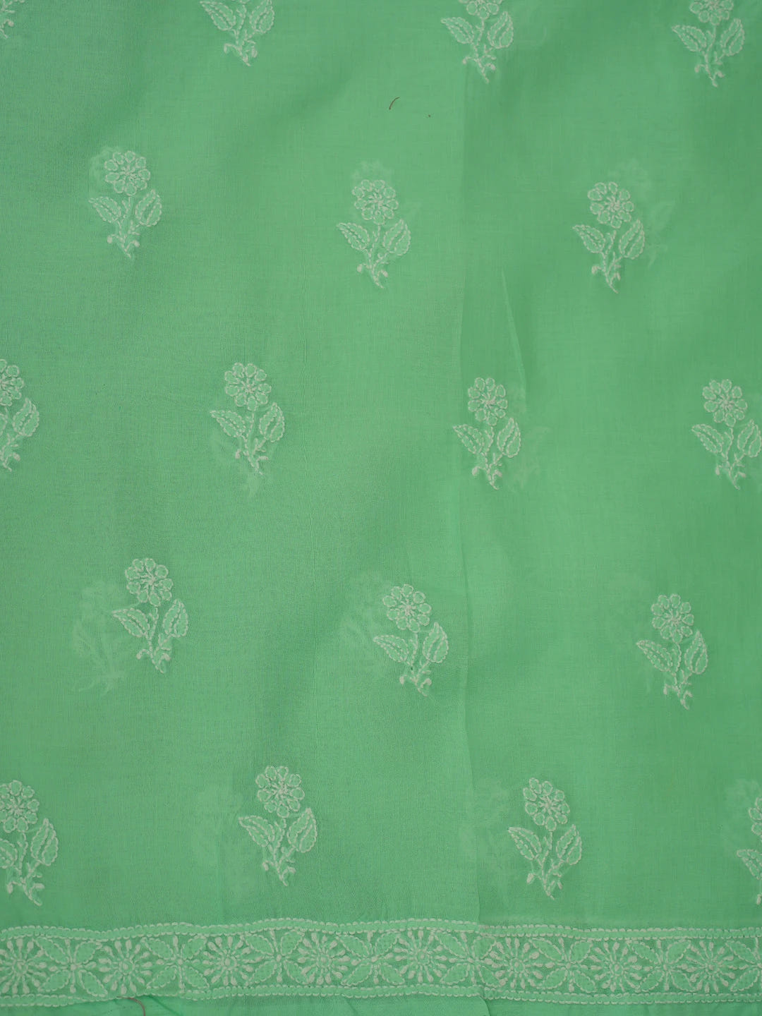 Ada Hand Embroidered Sea Green Cotton Lucknowi Chikankari Unstitched Suit Piece With Cutdana Work 01A678199