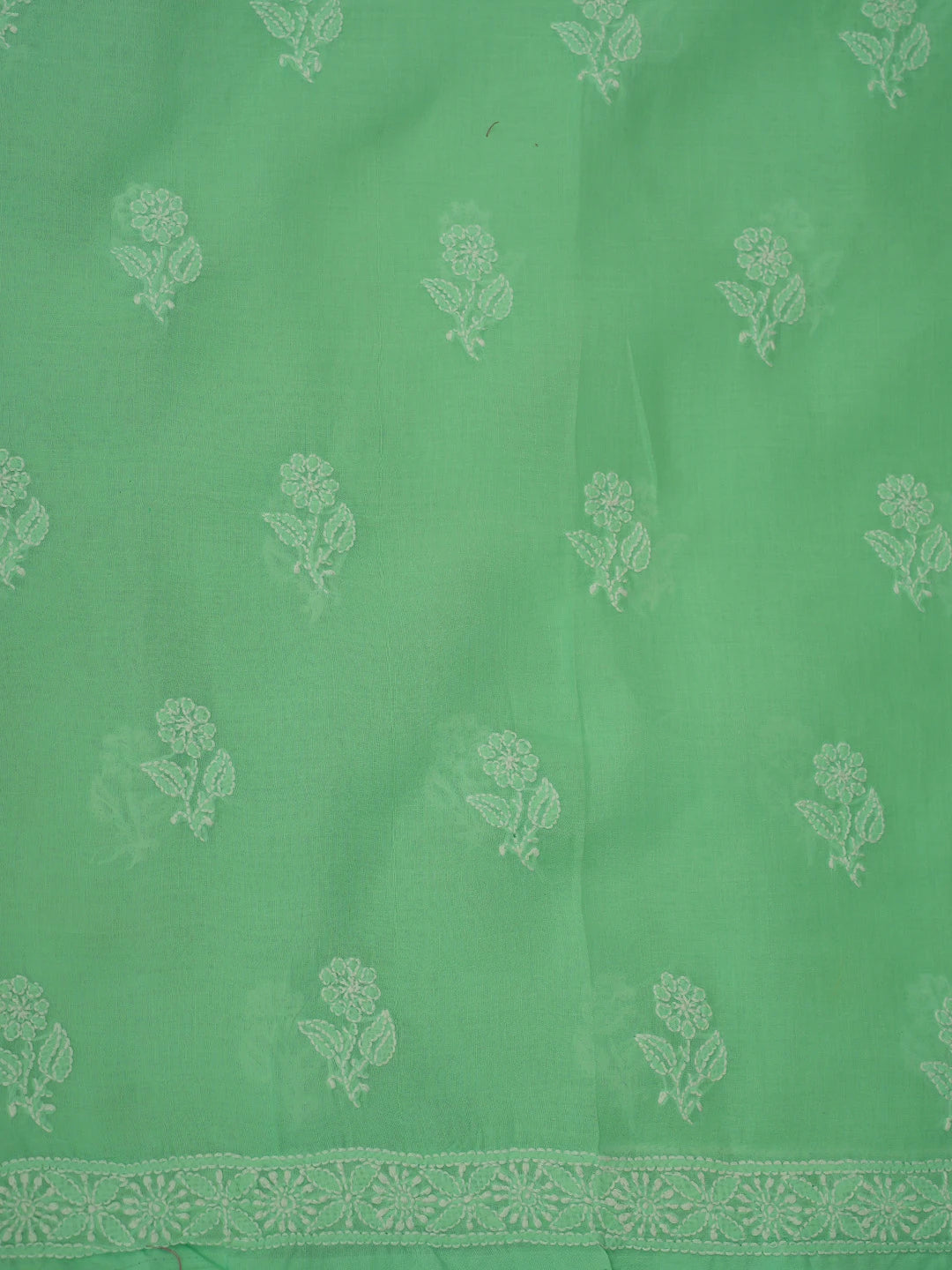 Ada Hand Embroidered Sea Green Cotton Lucknowi Chikankari Unstitched Suit Piece With Cutdana Work 01A678199